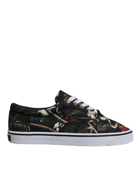 Dolce & Gabbana Black Tropical Print Low Top Sneakers Shoes - Hilstor