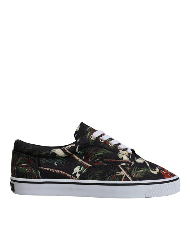 Dolce & Gabbana Black Tropical Print Low Top Sneakers Shoes - Hilstor