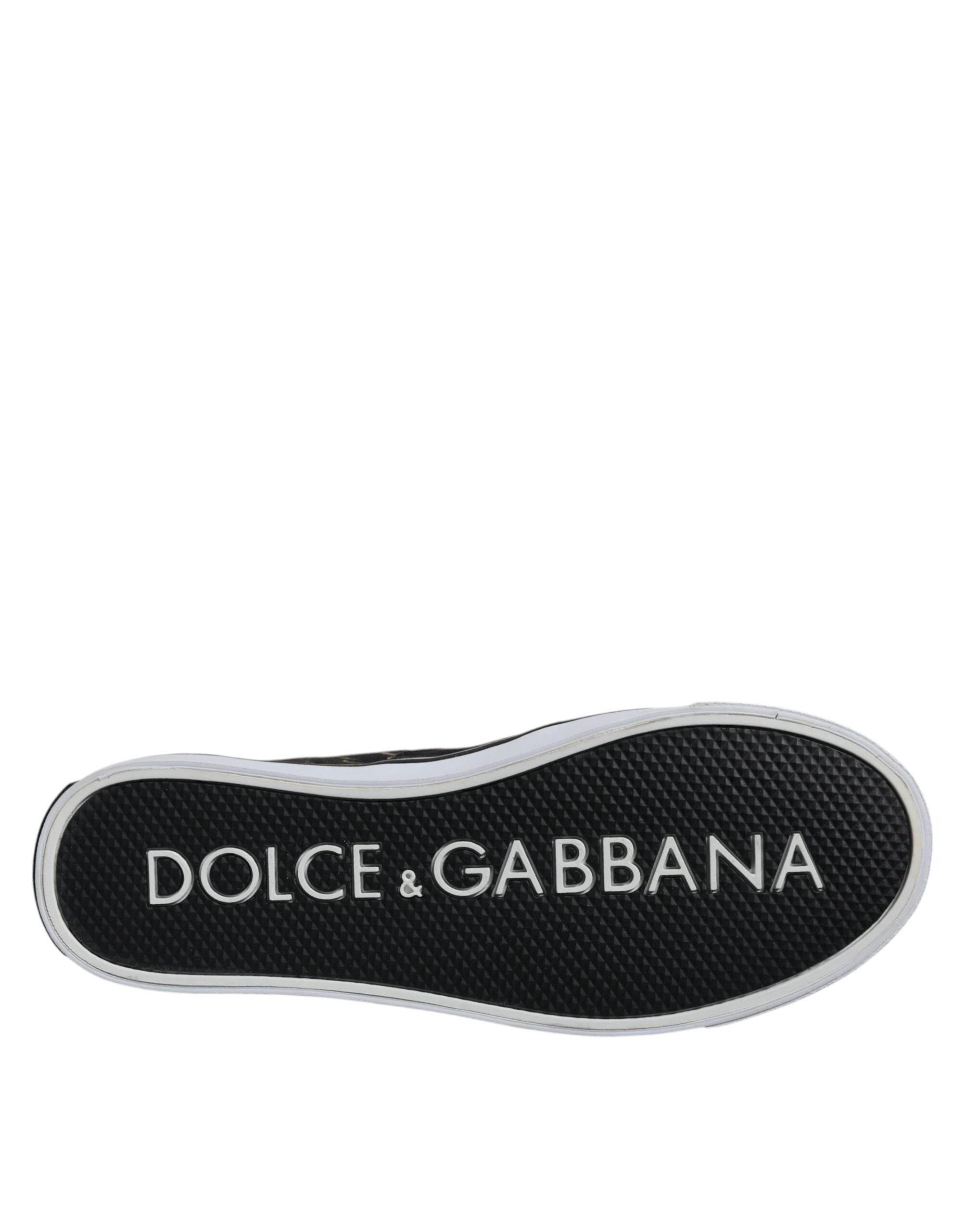 Dolce & Gabbana Black Tropical Print Low Top Sneakers Shoes - Hilstor