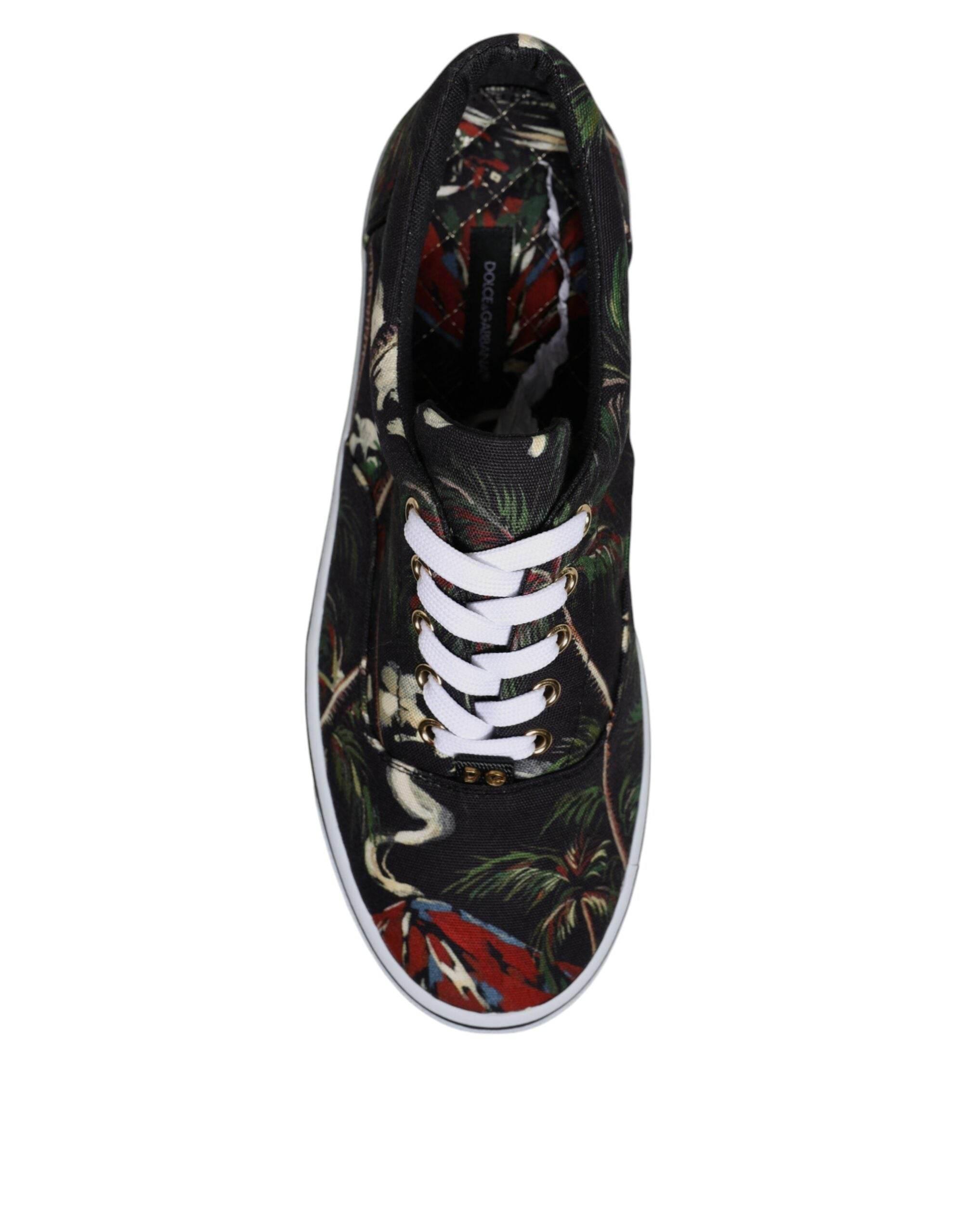 Dolce & Gabbana Black Tropical Print Low Top Sneakers Shoes - Hilstor