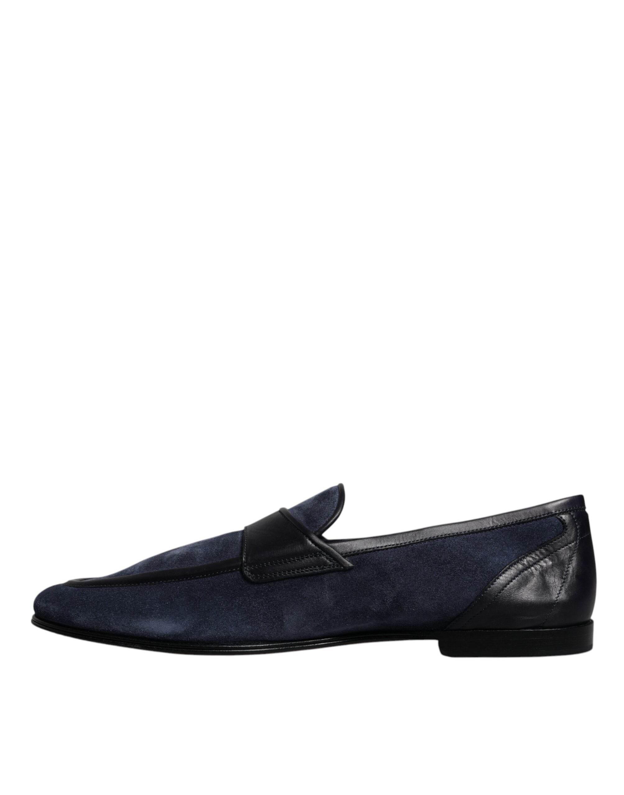Dolce & Gabbana Blue Suede Leather Shoes Loafer Moccasin Shoes - Hilstor