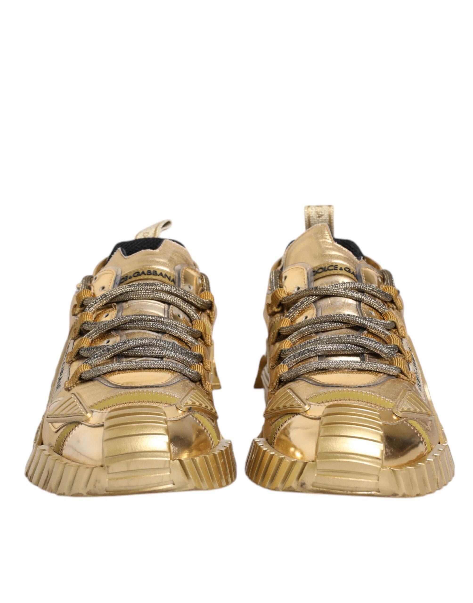 Dolce & Gabbana Gold Stretch Lace Up NS1 Sneakers Shoes - Hilstor