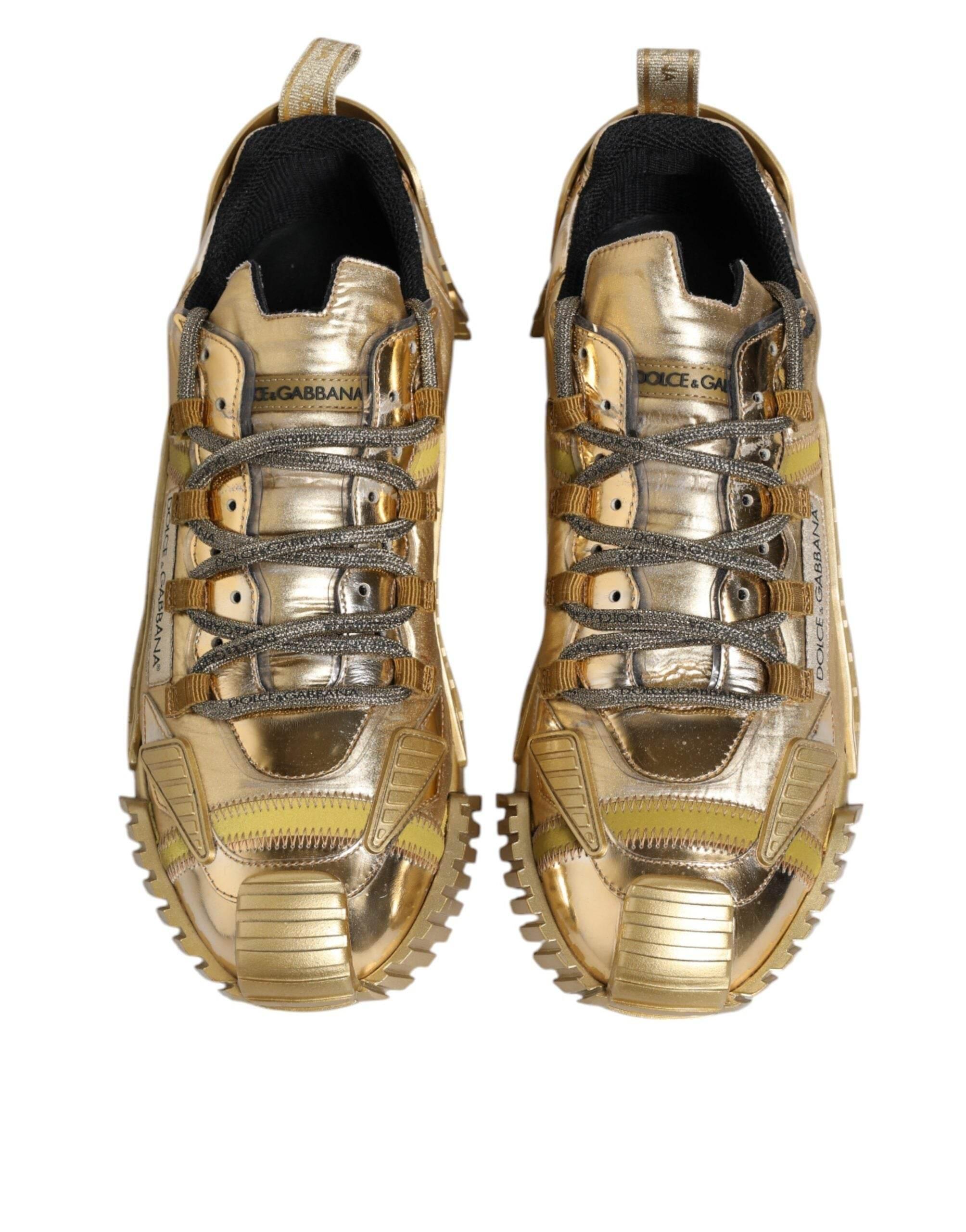 Dolce & Gabbana Gold Stretch Lace Up NS1 Sneakers Shoes - Hilstor