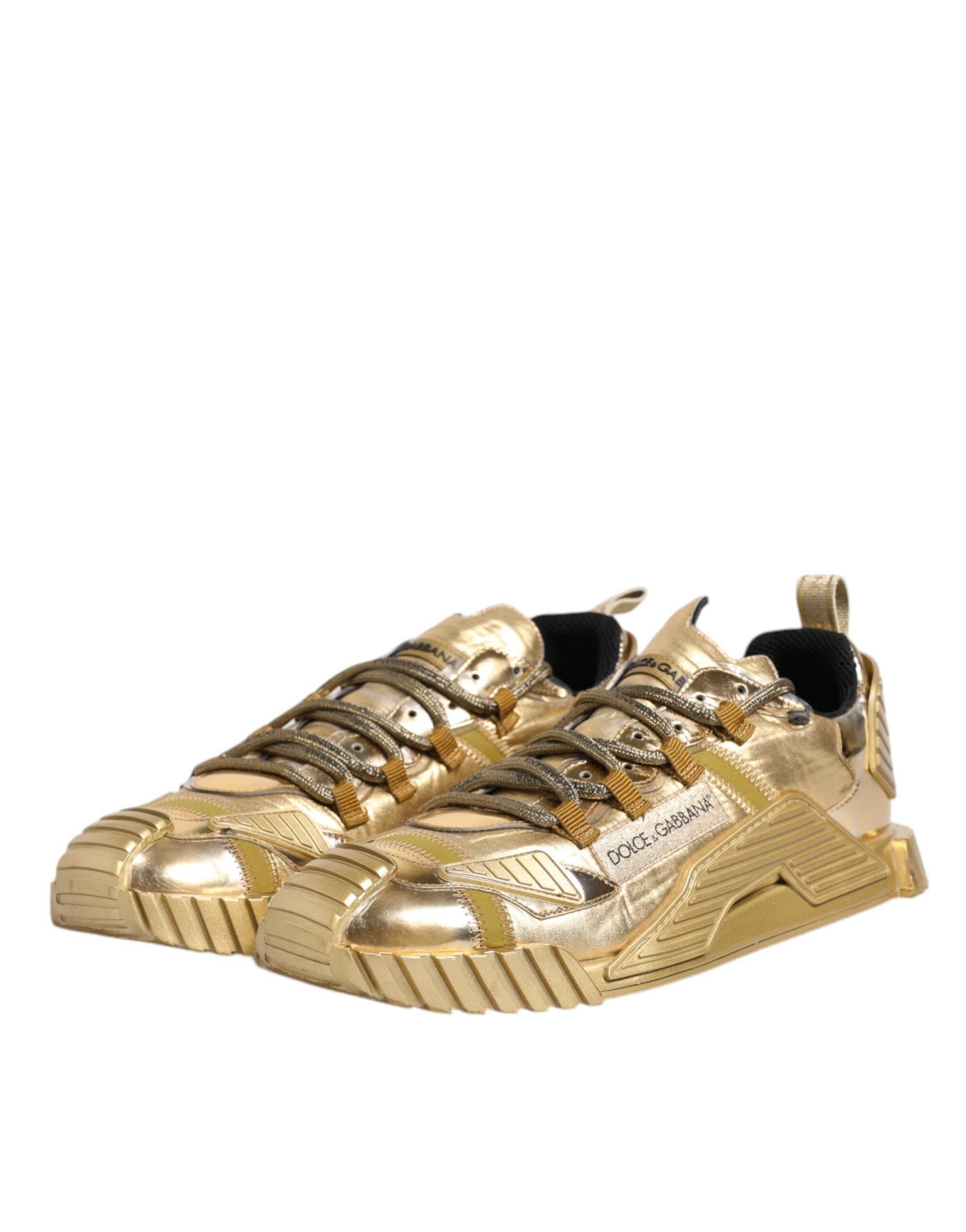 Dolce & Gabbana Gold Stretch Lace Up NS1 Sneakers Shoes - Hilstor