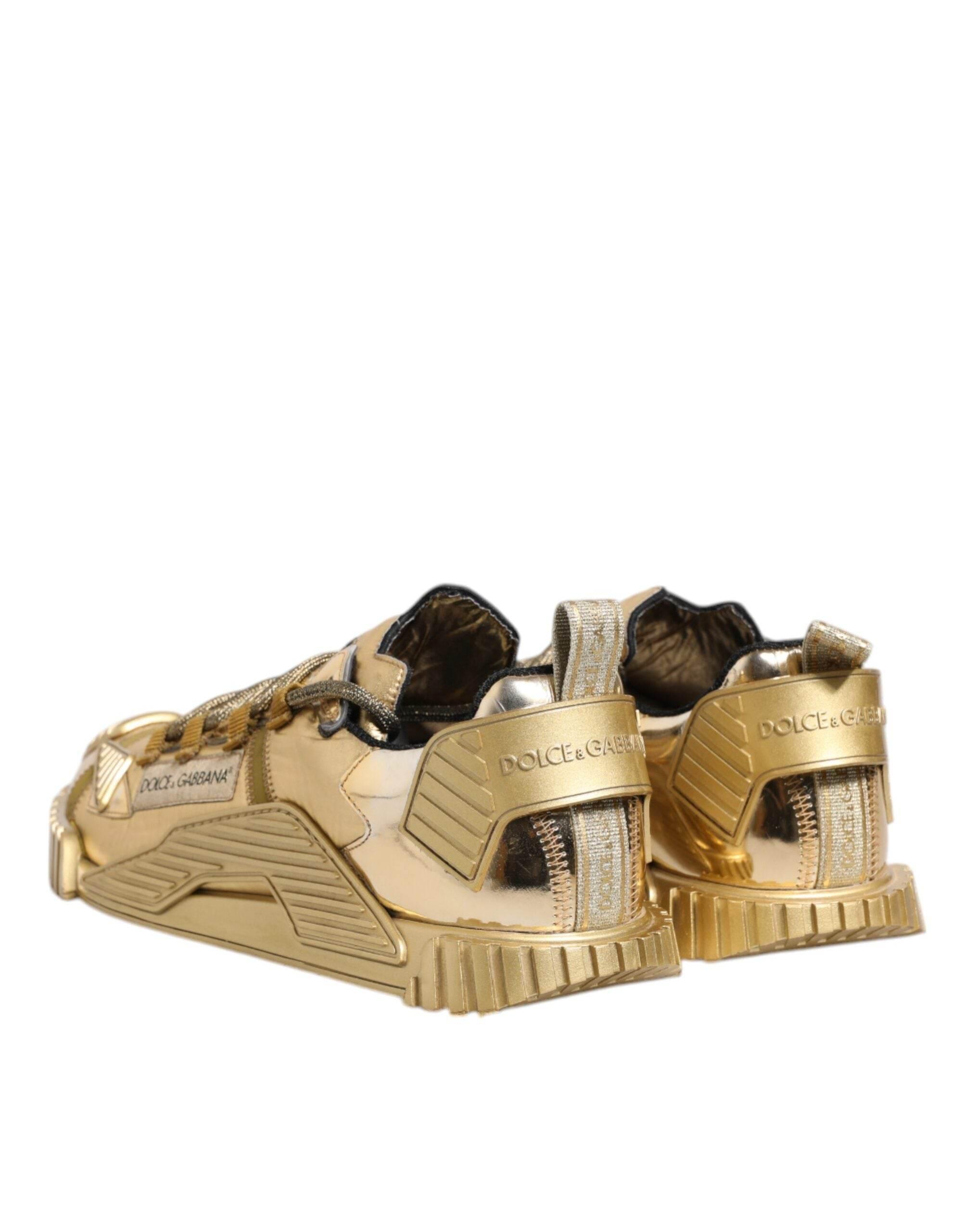 Dolce & Gabbana Gold Stretch Lace Up NS1 Sneakers Shoes - Hilstor