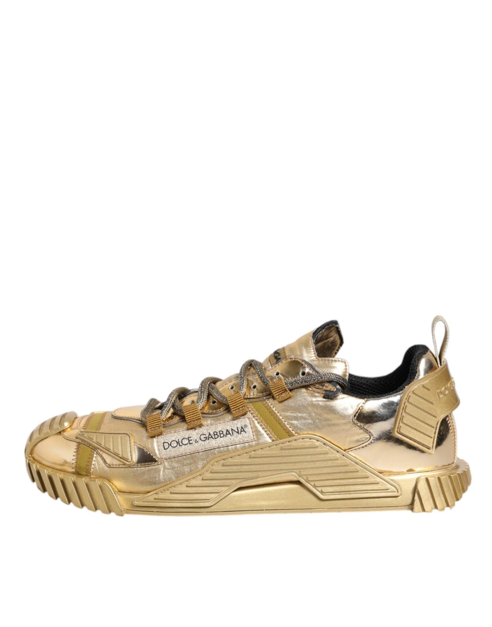 Dolce & Gabbana Gold Stretch Lace Up NS1 Sneakers Shoes - Hilstor