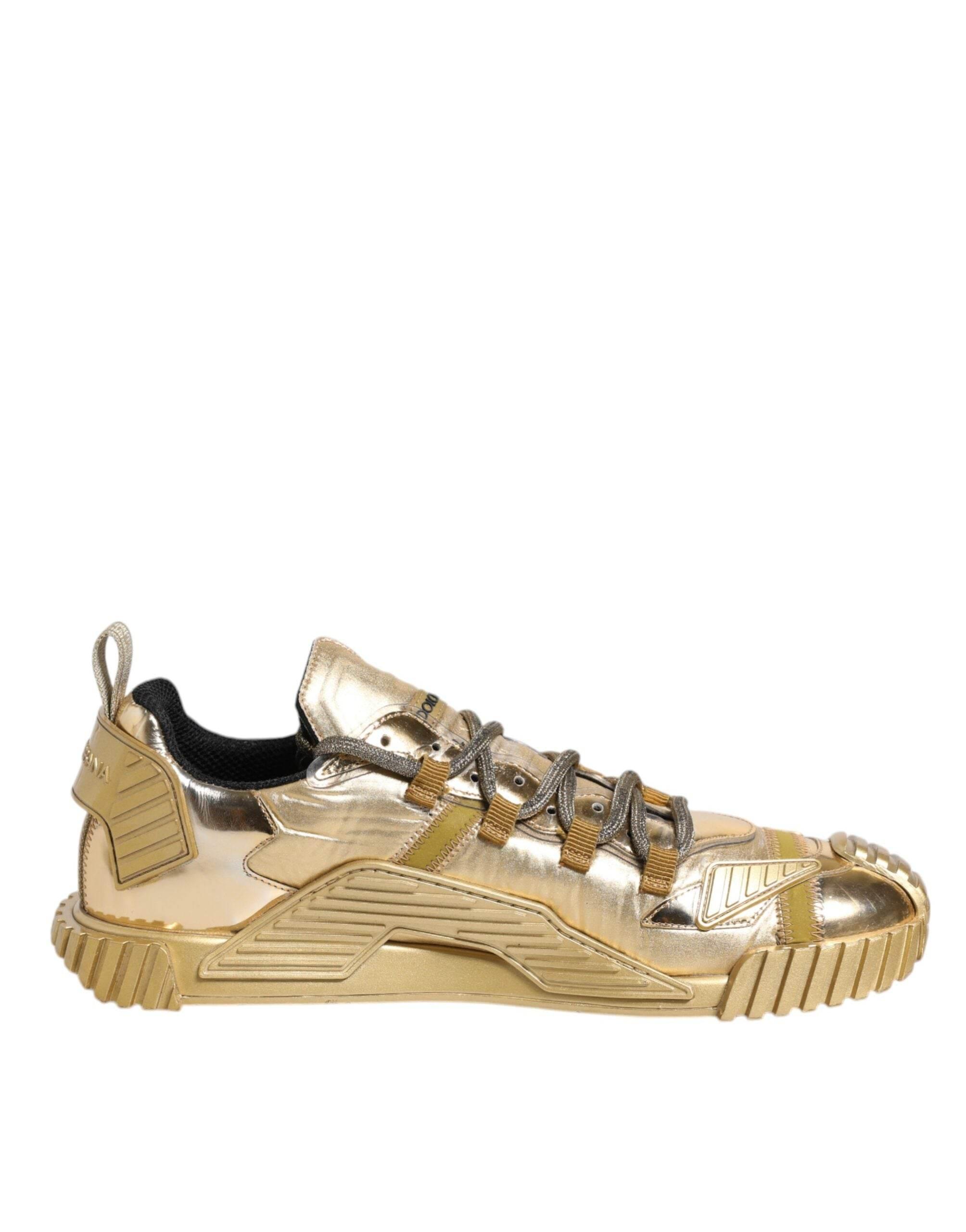 Dolce & Gabbana Gold Stretch Lace Up NS1 Sneakers Shoes - Hilstor