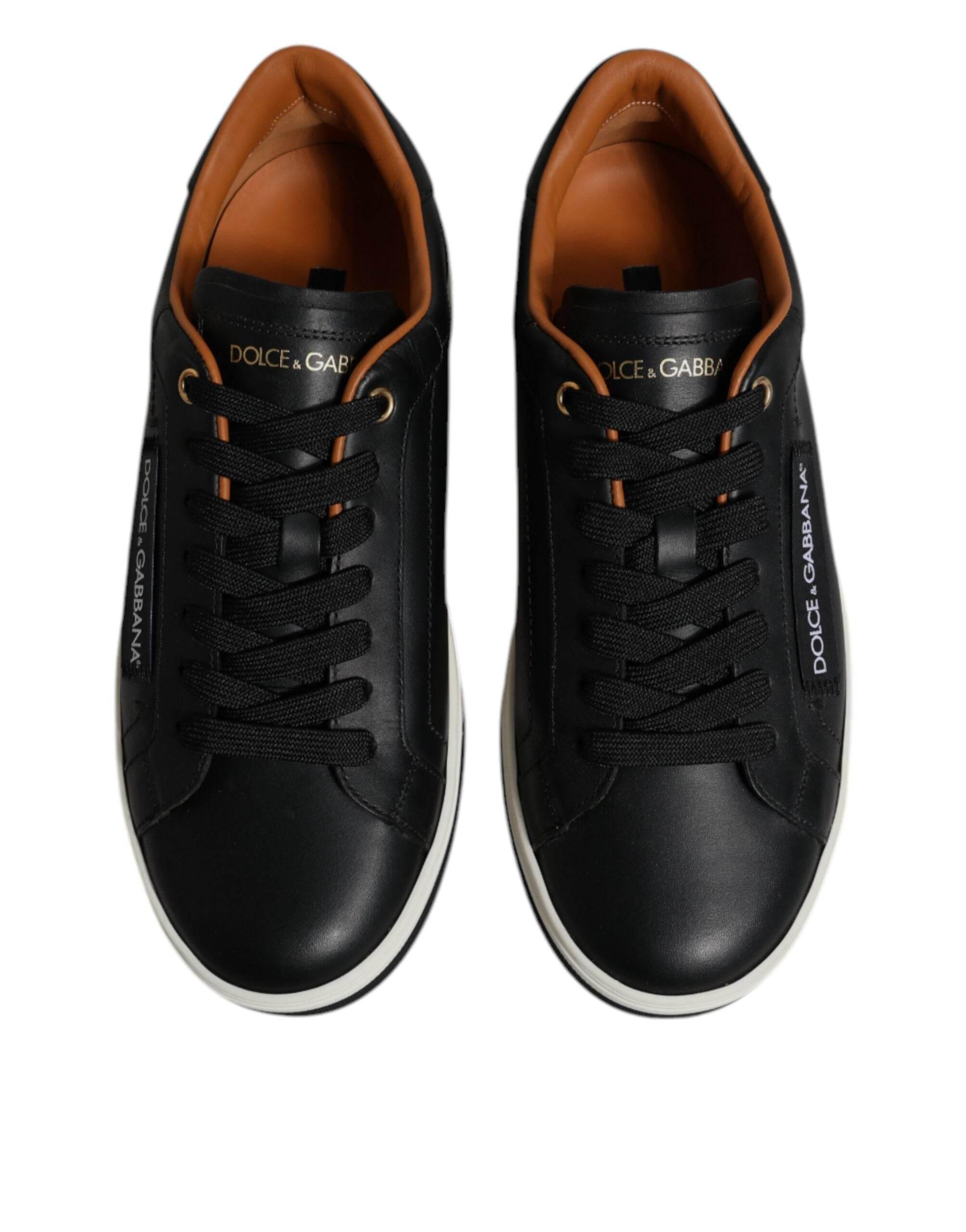 Dolce & Gabbana Black Leather Low Top Men Sneakers Shoes - Hilstor