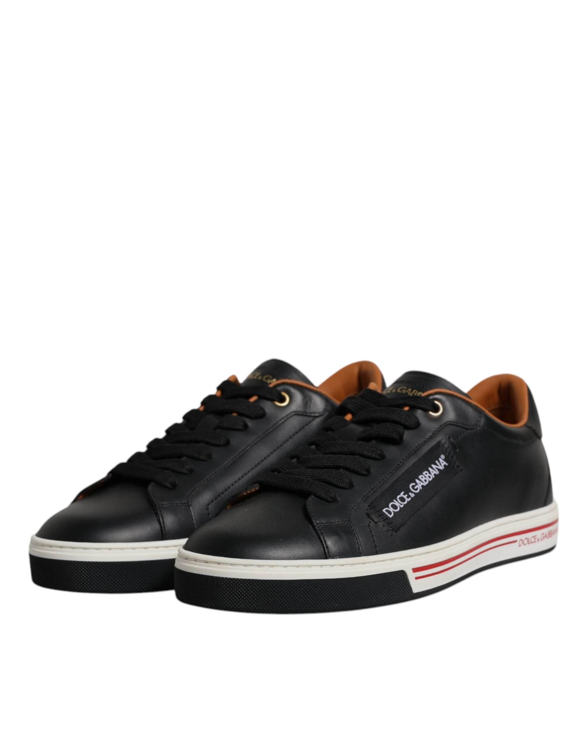 Dolce & Gabbana Black Leather Low Top Men Sneakers Shoes - Hilstor