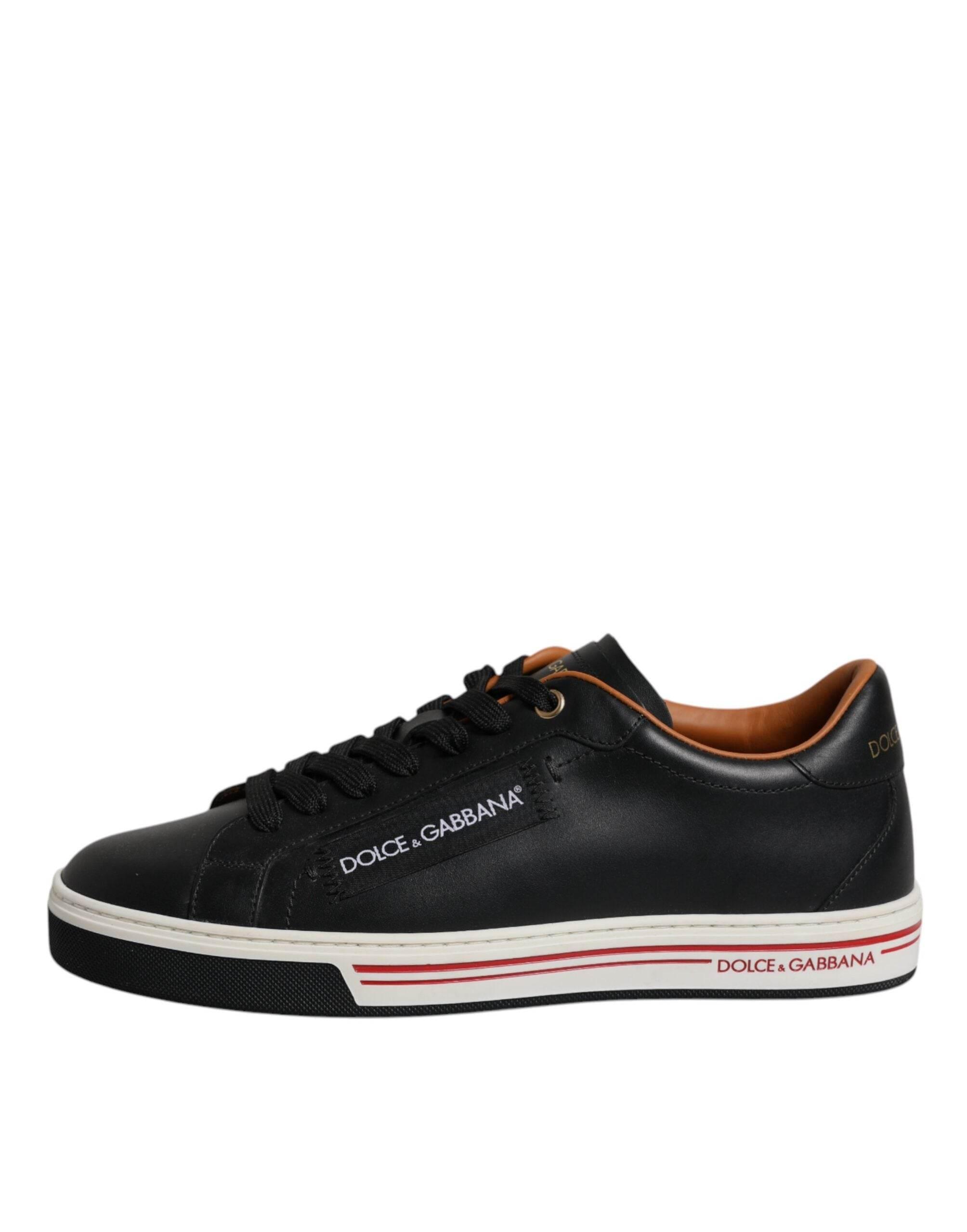 Dolce & Gabbana Black Leather Low Top Men Sneakers Shoes - Hilstor