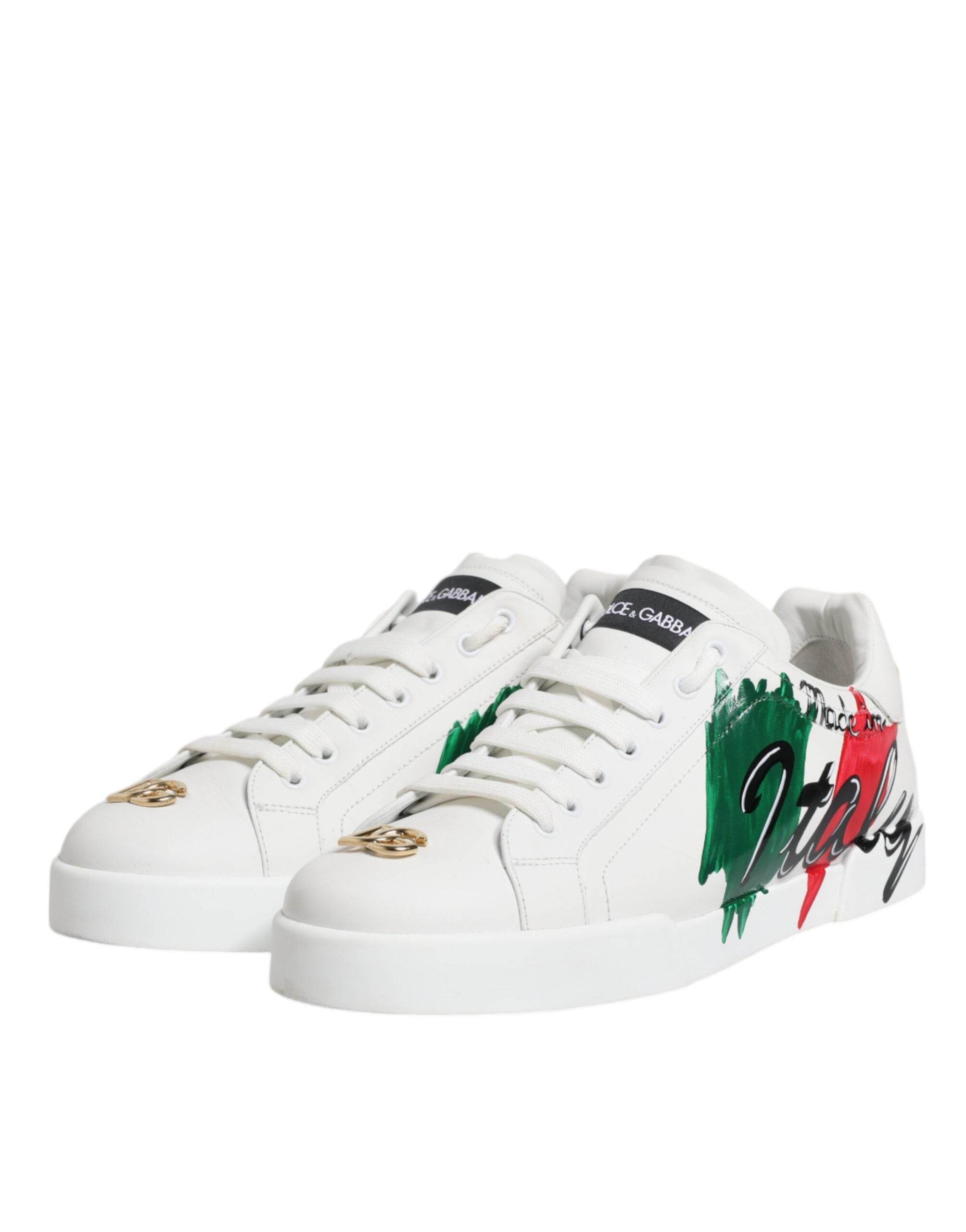 Dolce & Gabbana White Portofino Made In Italy Print Sneakers Shoes - Hilstor