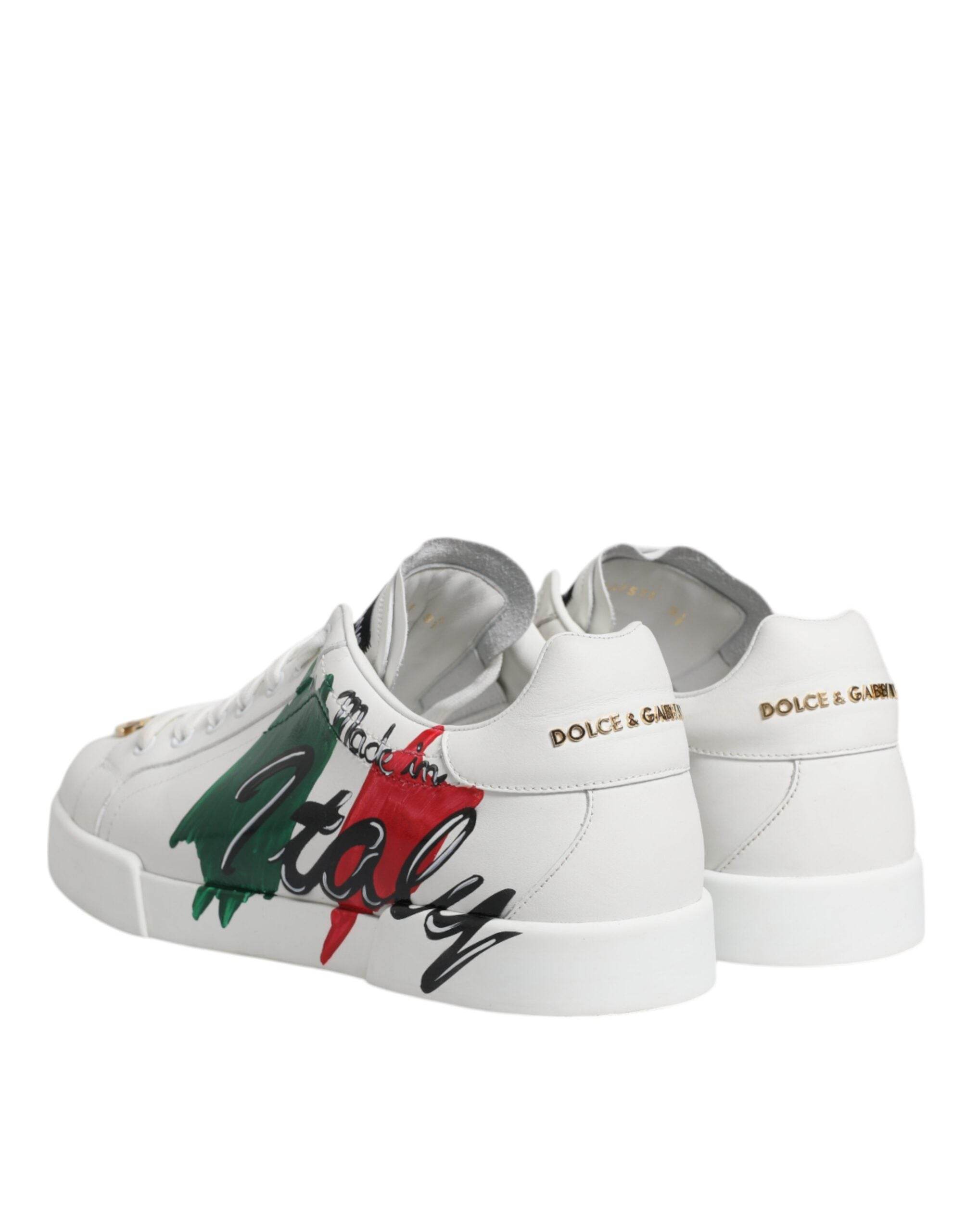 Dolce & Gabbana White Portofino Made In Italy Print Sneakers Shoes - Hilstor