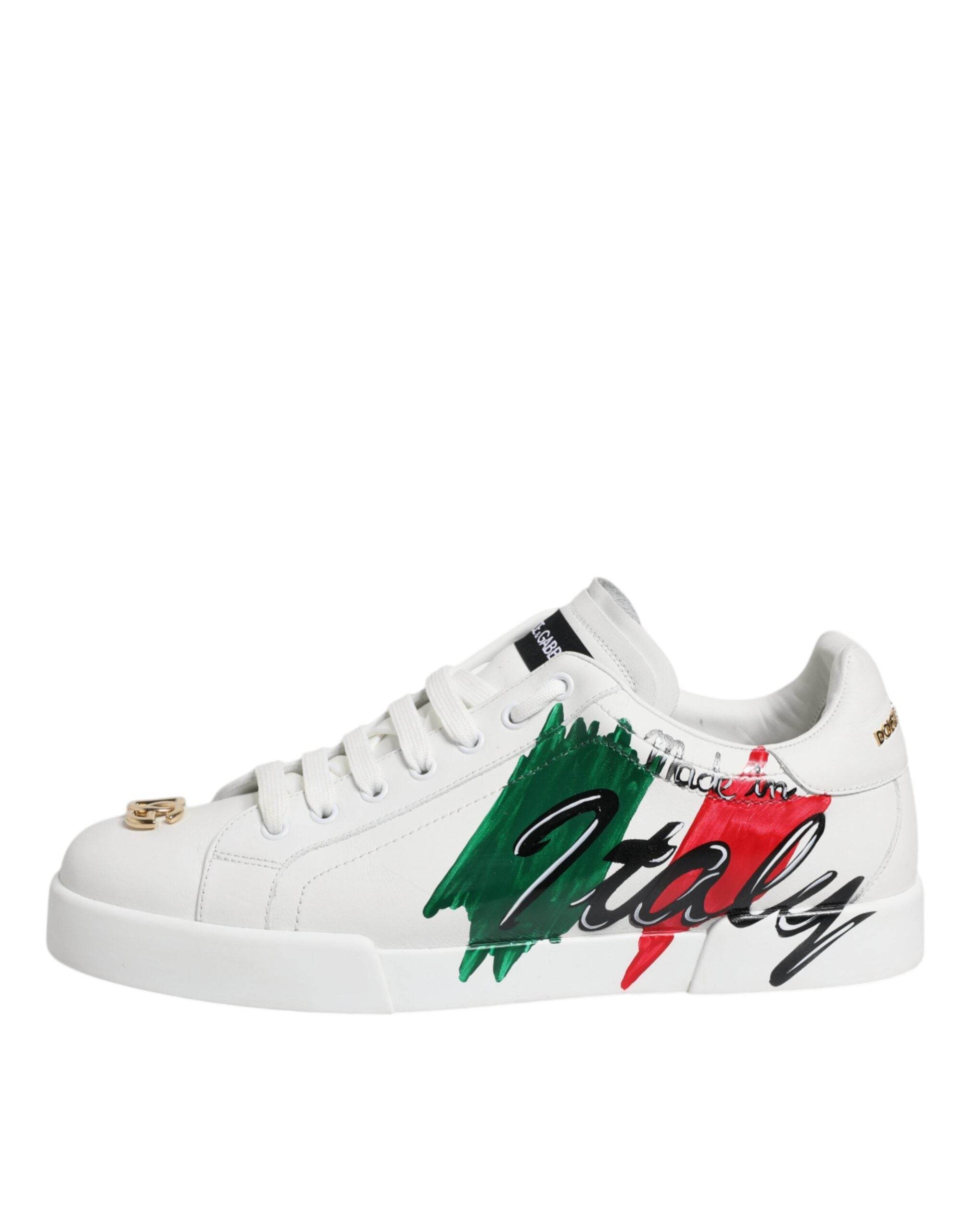 Dolce & Gabbana White Portofino Made In Italy Print Sneakers Shoes - Hilstor
