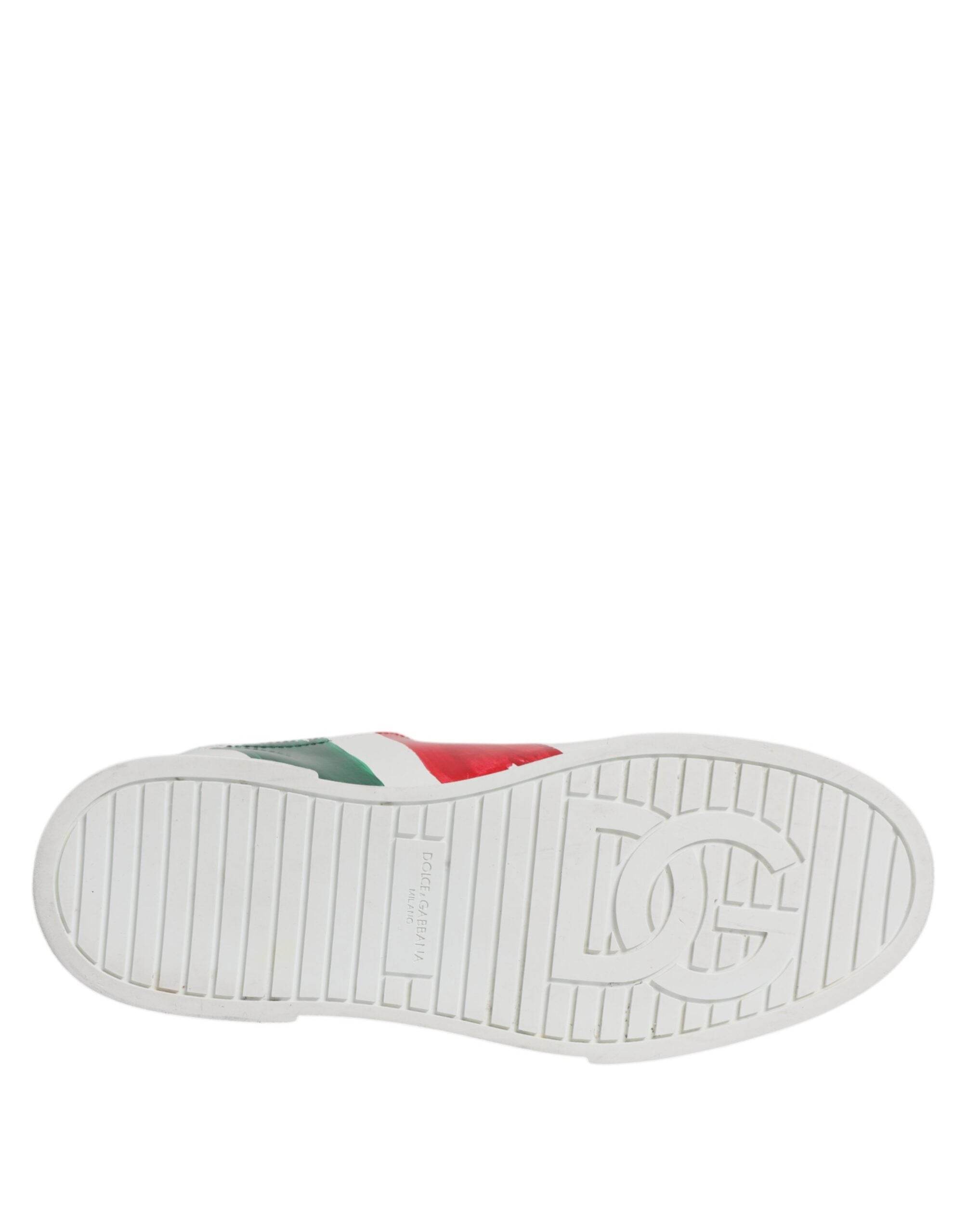 Dolce & Gabbana White Portofino Made In Italy Print Sneakers Shoes - Hilstor