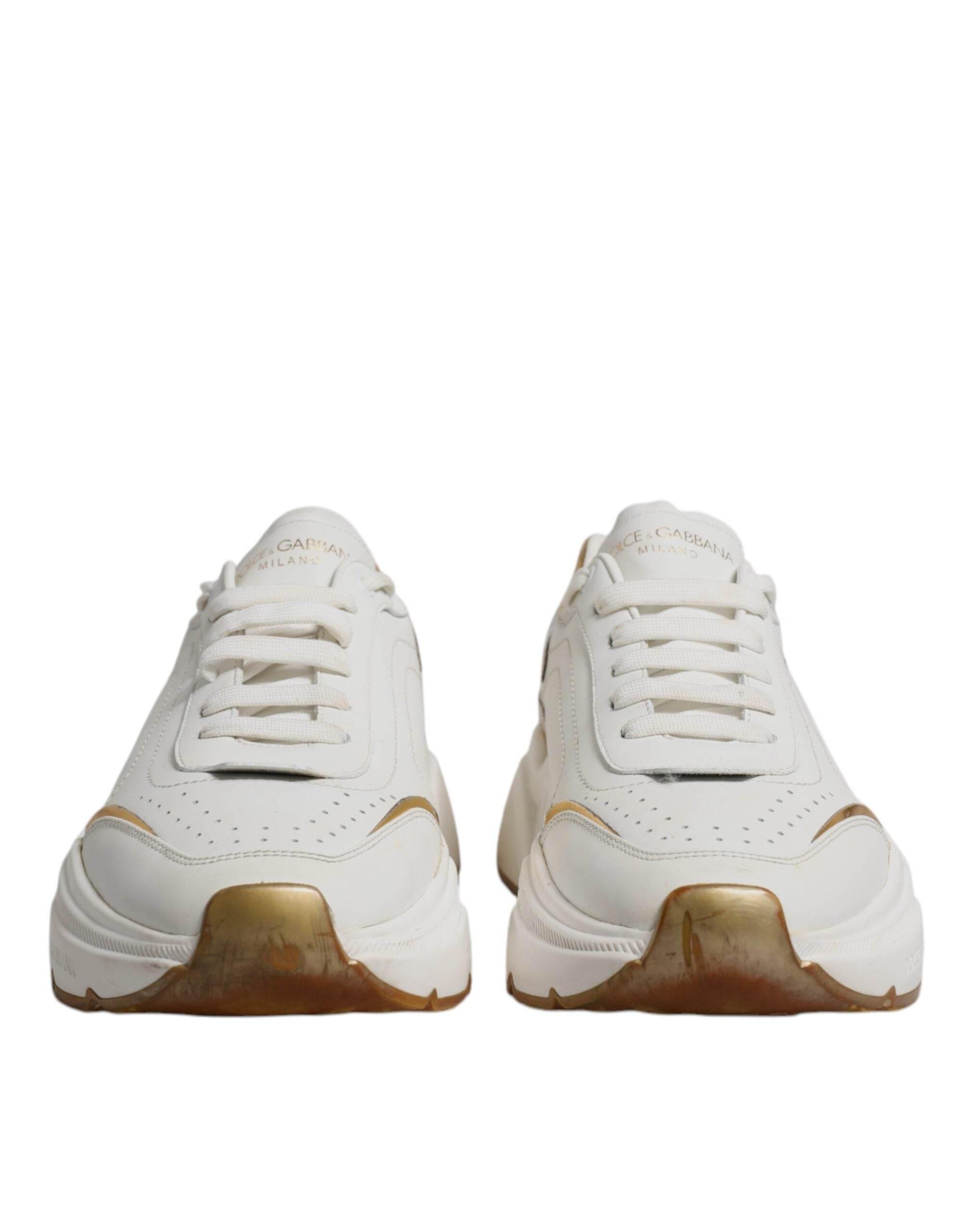 Dolce & Gabbana White Gold DAYMASTER Leather Sneakers Shoes - Hilstor