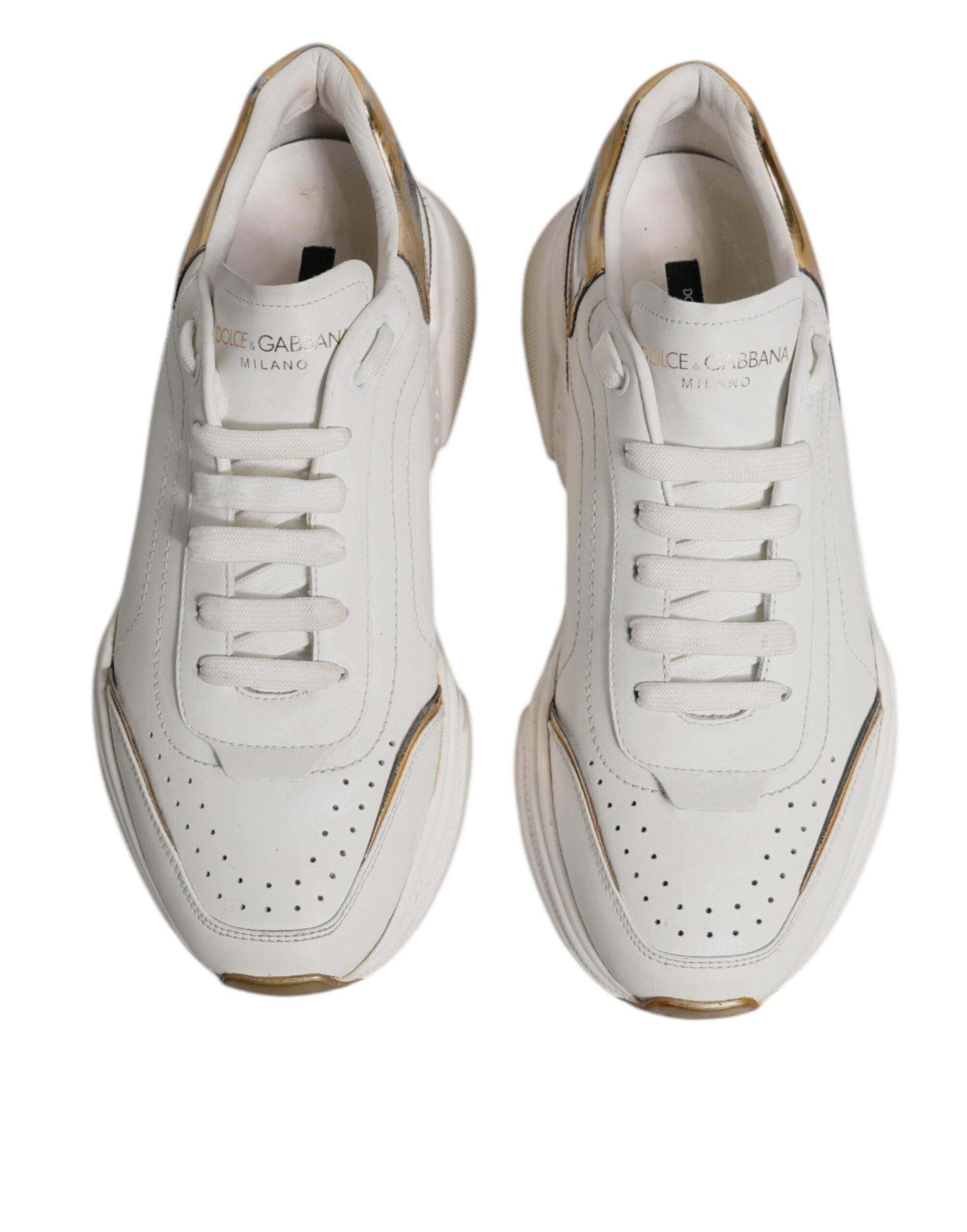 Dolce & Gabbana White Gold DAYMASTER Leather Sneakers Shoes - Hilstor