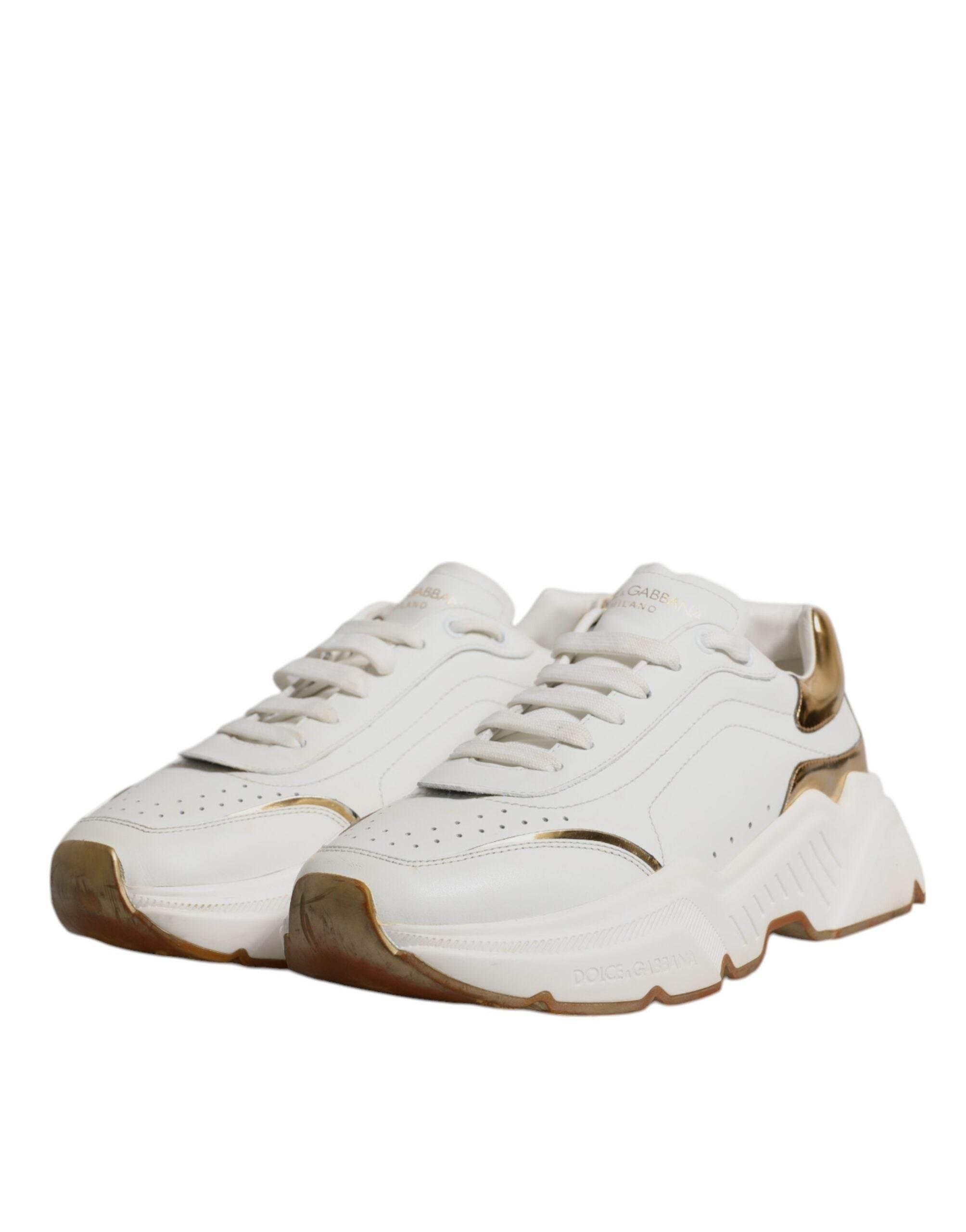 Dolce & Gabbana White Gold DAYMASTER Leather Sneakers Shoes - Hilstor