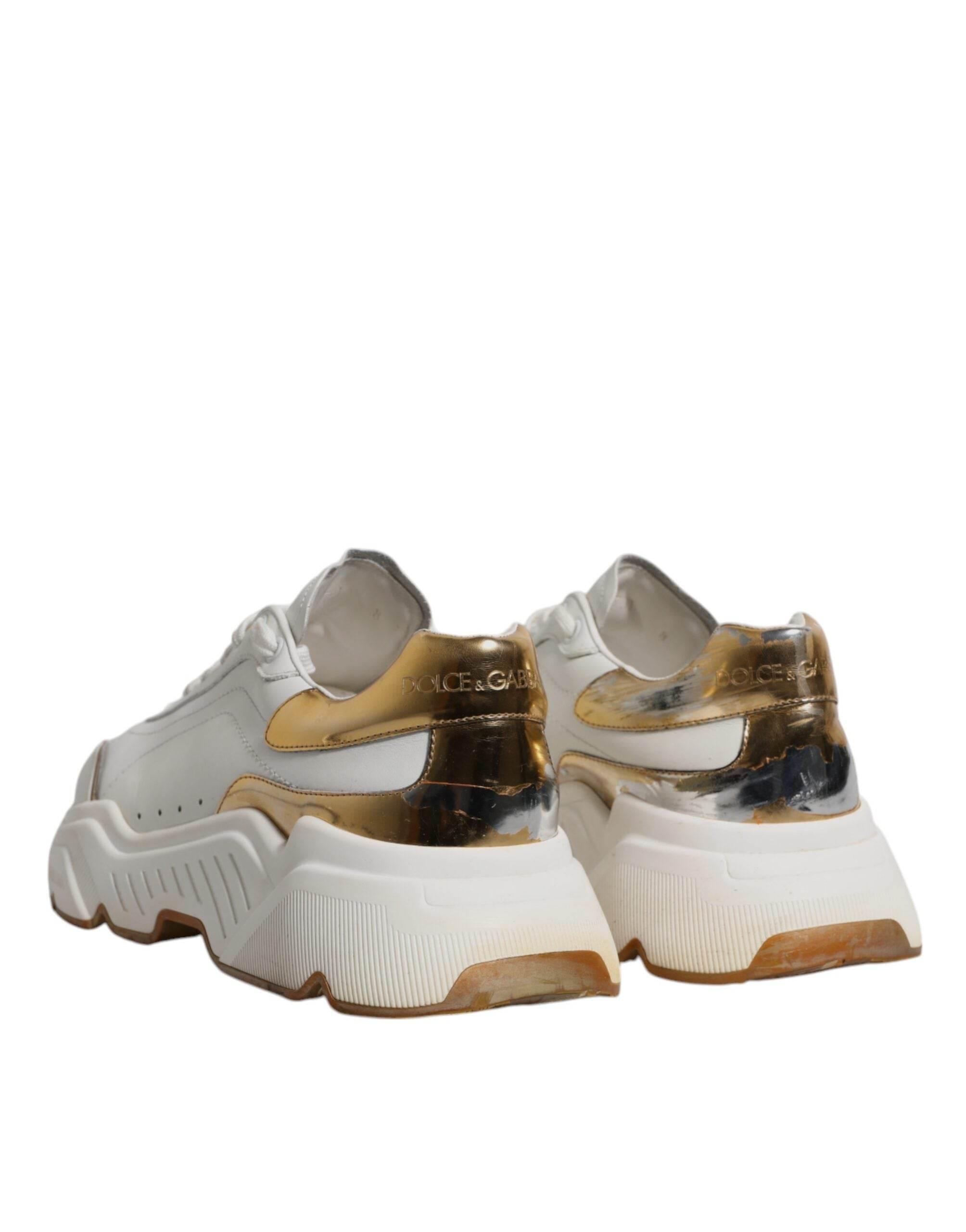 Dolce & Gabbana White Gold DAYMASTER Leather Sneakers Shoes - Hilstor
