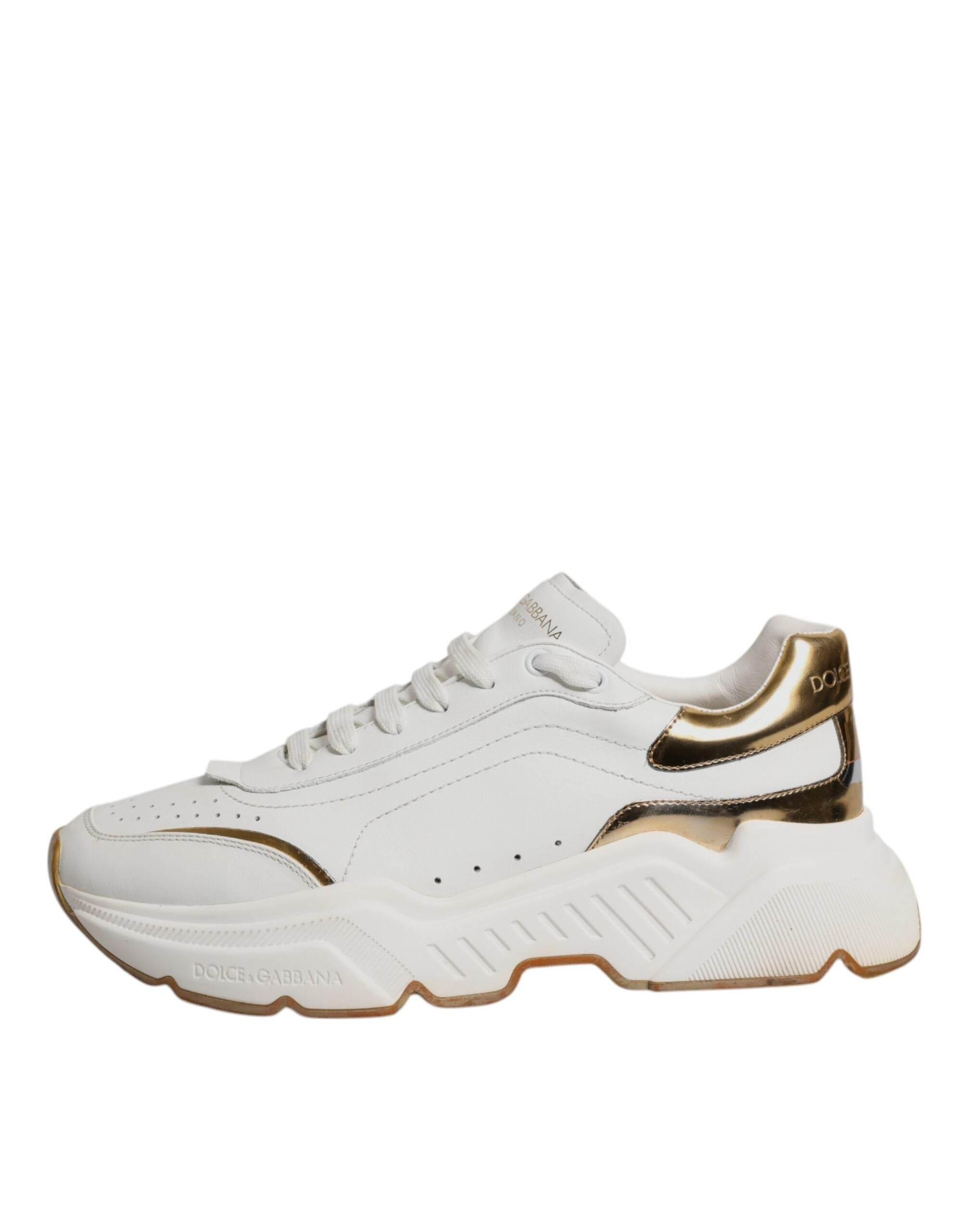 Dolce & Gabbana White Gold DAYMASTER Leather Sneakers Shoes - Hilstor
