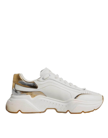 Dolce & Gabbana White Gold DAYMASTER Leather Sneakers Shoes - Hilstor