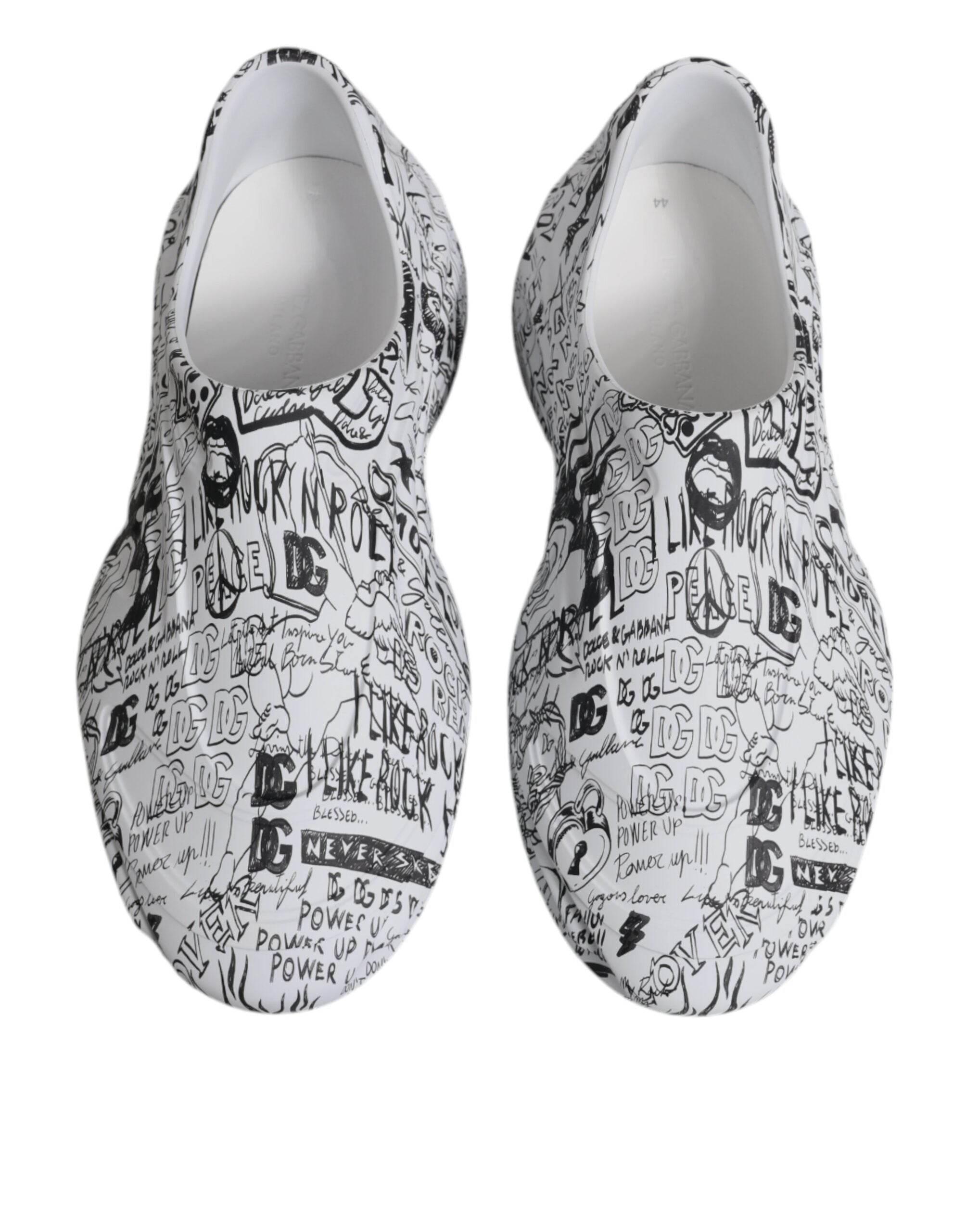 Dolce & Gabbana White Black Graffiti Daymaster Sneakers Shoes - Hilstor