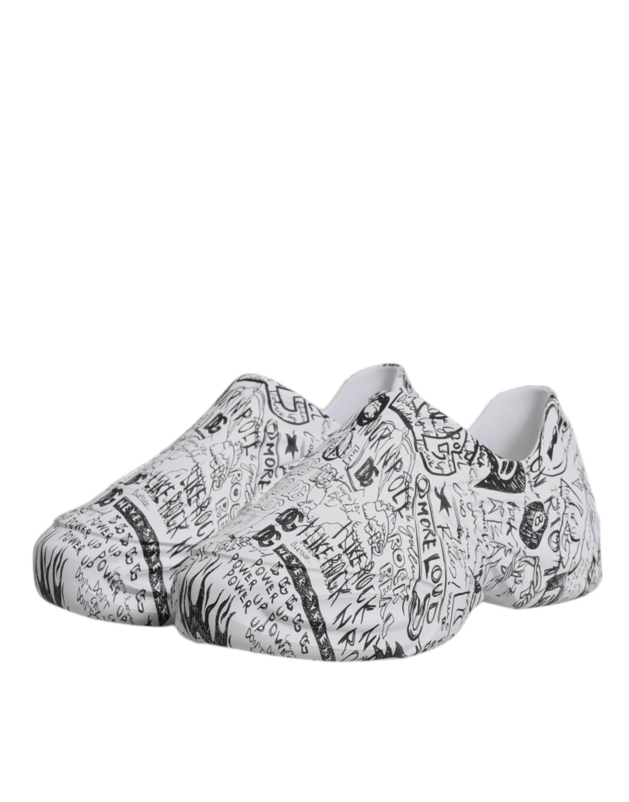 Dolce & Gabbana White Black Graffiti Daymaster Sneakers Shoes - Hilstor