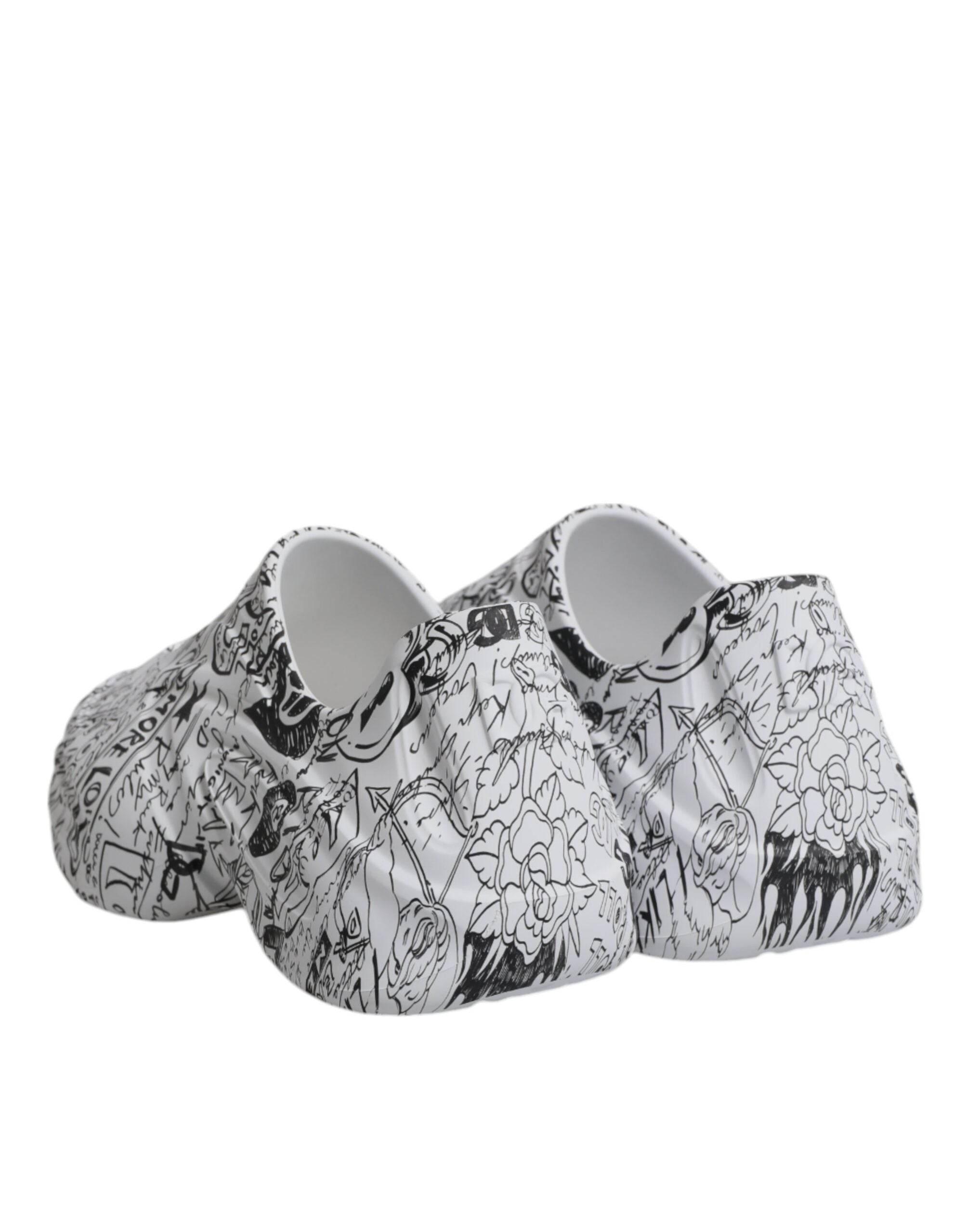 Dolce & Gabbana White Black Graffiti Daymaster Sneakers Shoes - Hilstor