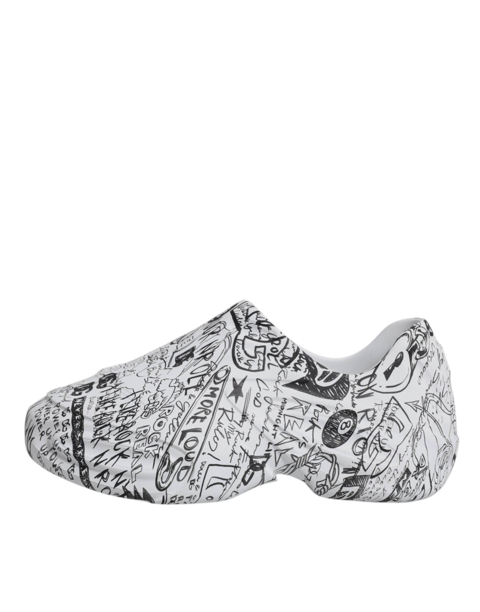 Dolce & Gabbana White Black Graffiti Daymaster Sneakers Shoes - Hilstor