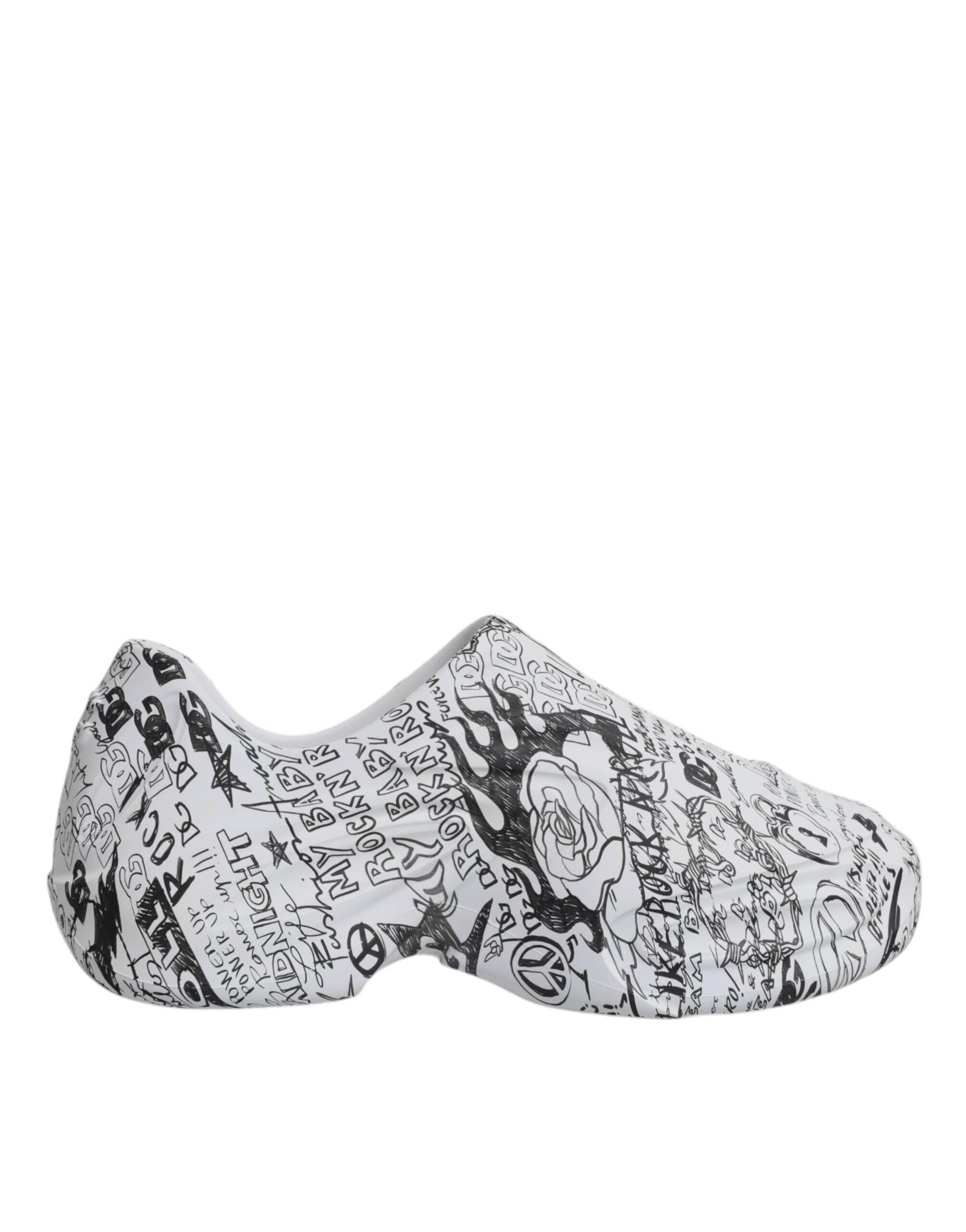 Dolce & Gabbana White Black Graffiti Daymaster Sneakers Shoes - Hilstor