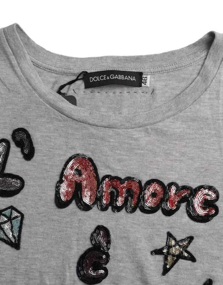Dolce & Gabbana Gray Cotton L'Amore E'Bellezza Top T-shirt - Hilstor