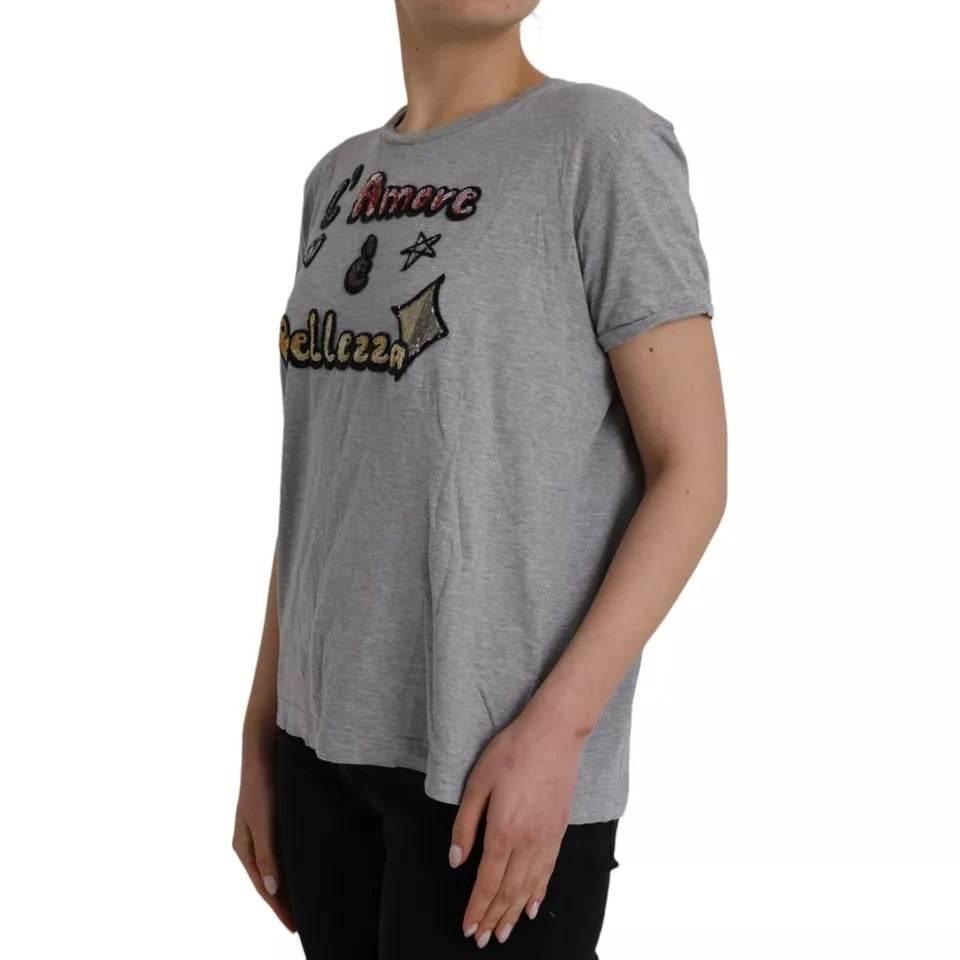 Dolce & Gabbana Gray Cotton L'Amore E'Bellezza Top T-shirt - Hilstor