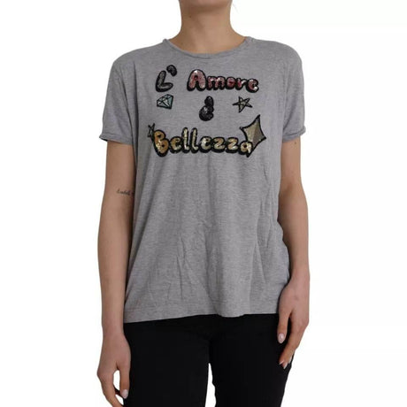 Dolce & Gabbana Gray Cotton L'Amore E'Bellezza Top T-shirt - Hilstor