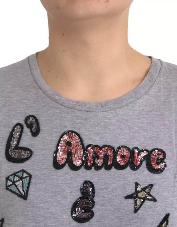 Dolce & Gabbana Gray Cotton L'Amore E'Bellezza Top T-shirt - Hilstor
