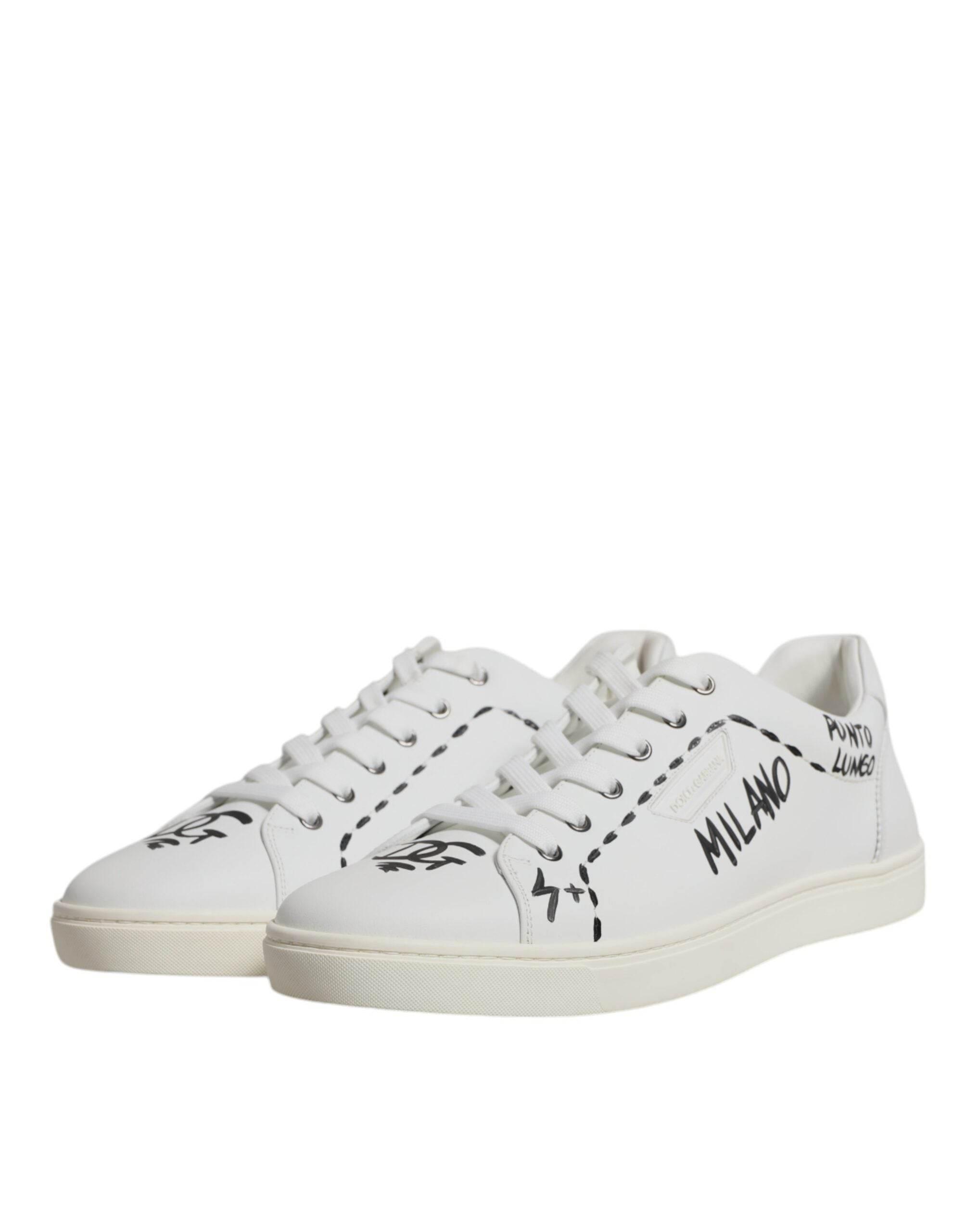Dolce & Gabbana White Leather Milano Low Top Sneakers Shoes - Hilstor