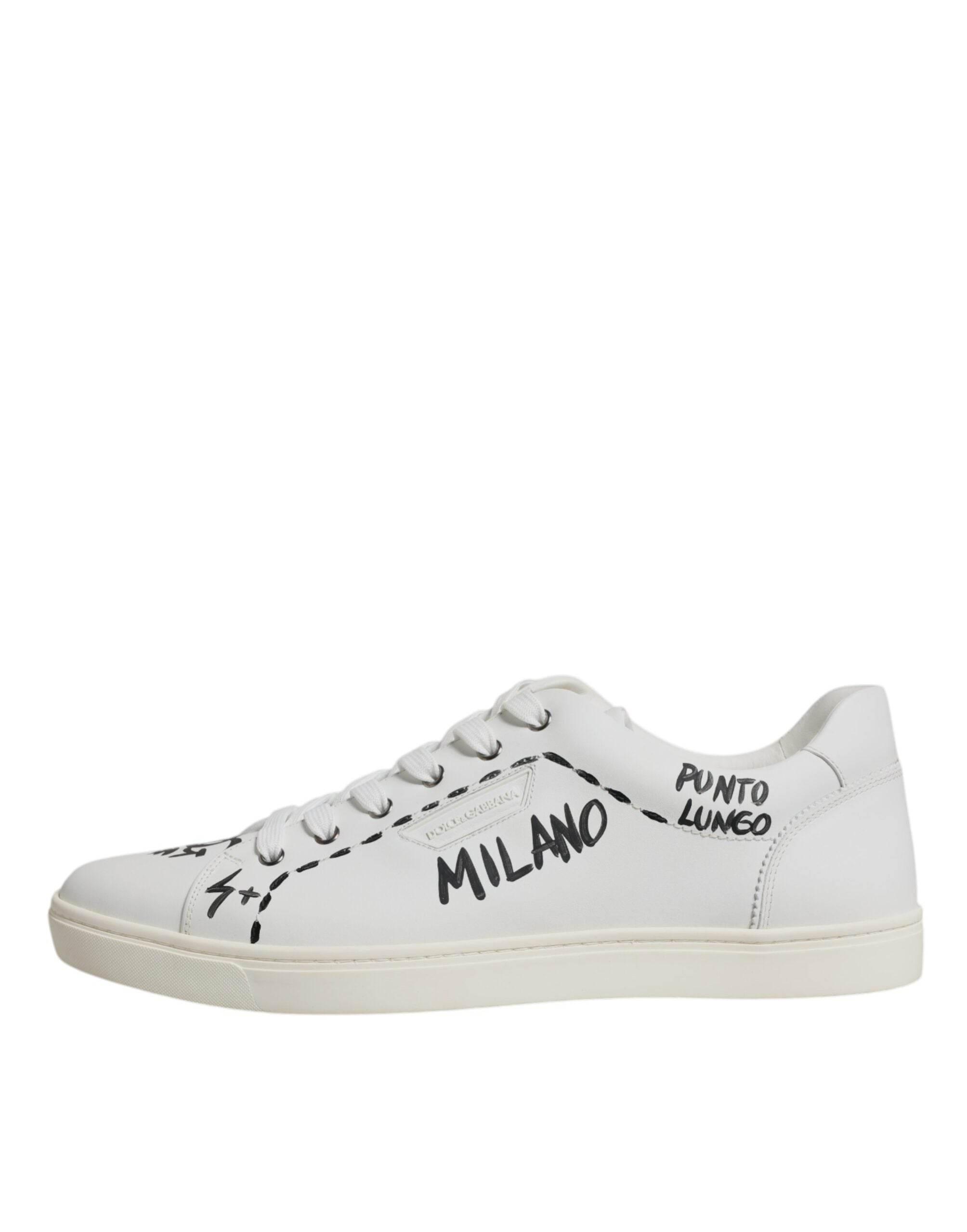 Dolce & Gabbana White Leather Milano Low Top Sneakers Shoes - Hilstor