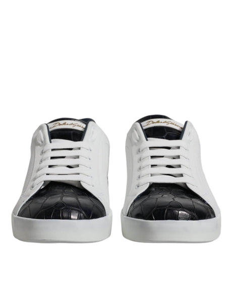 Dolce & Gabbana White Black Leather Portofino Sneakers Shoes - Hilstor