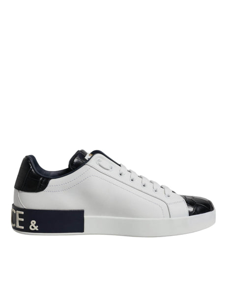 Dolce & Gabbana White Black Leather Portofino Sneakers Shoes - Hilstor