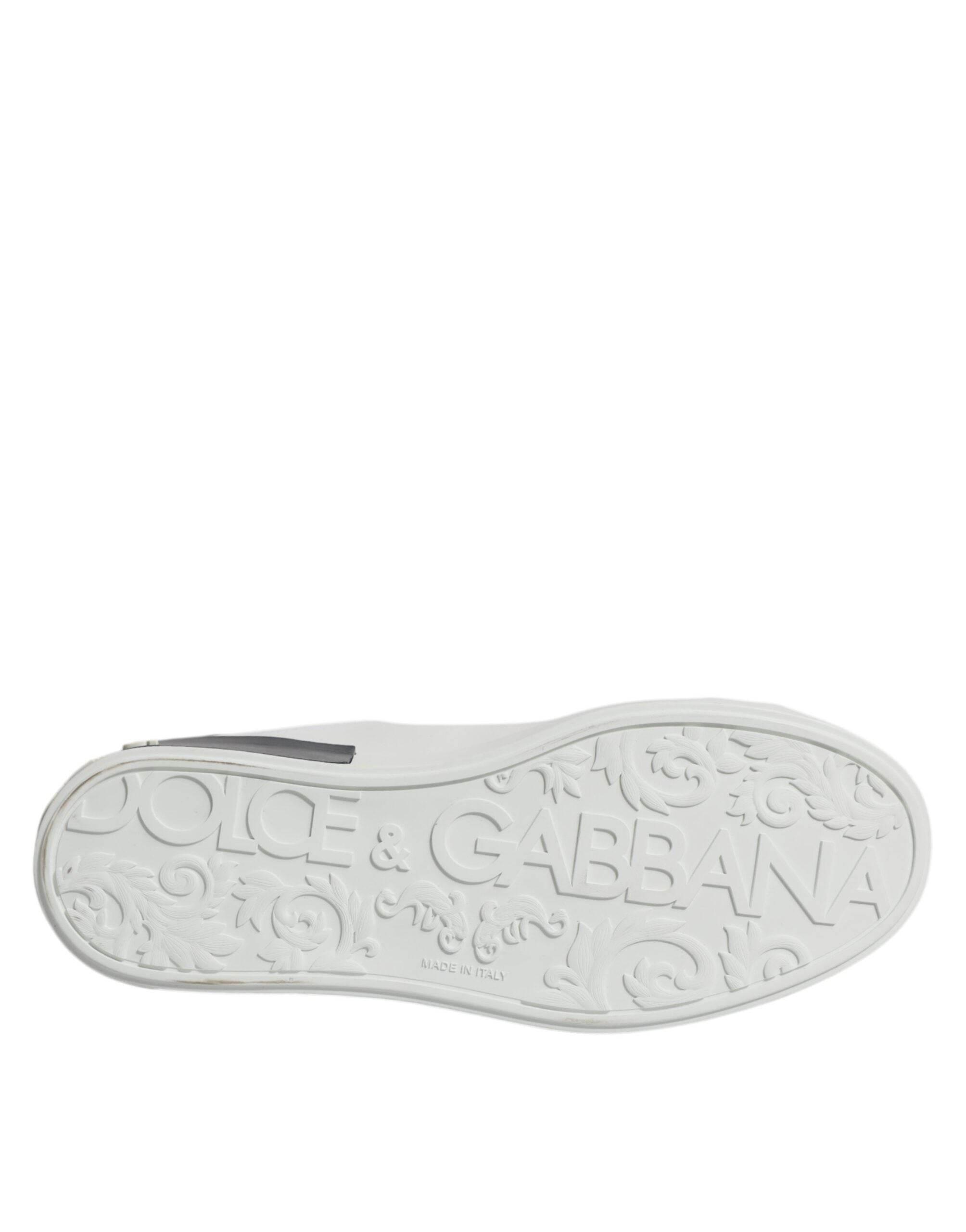Dolce & Gabbana White Black Leather Portofino Sneakers Shoes - Hilstor