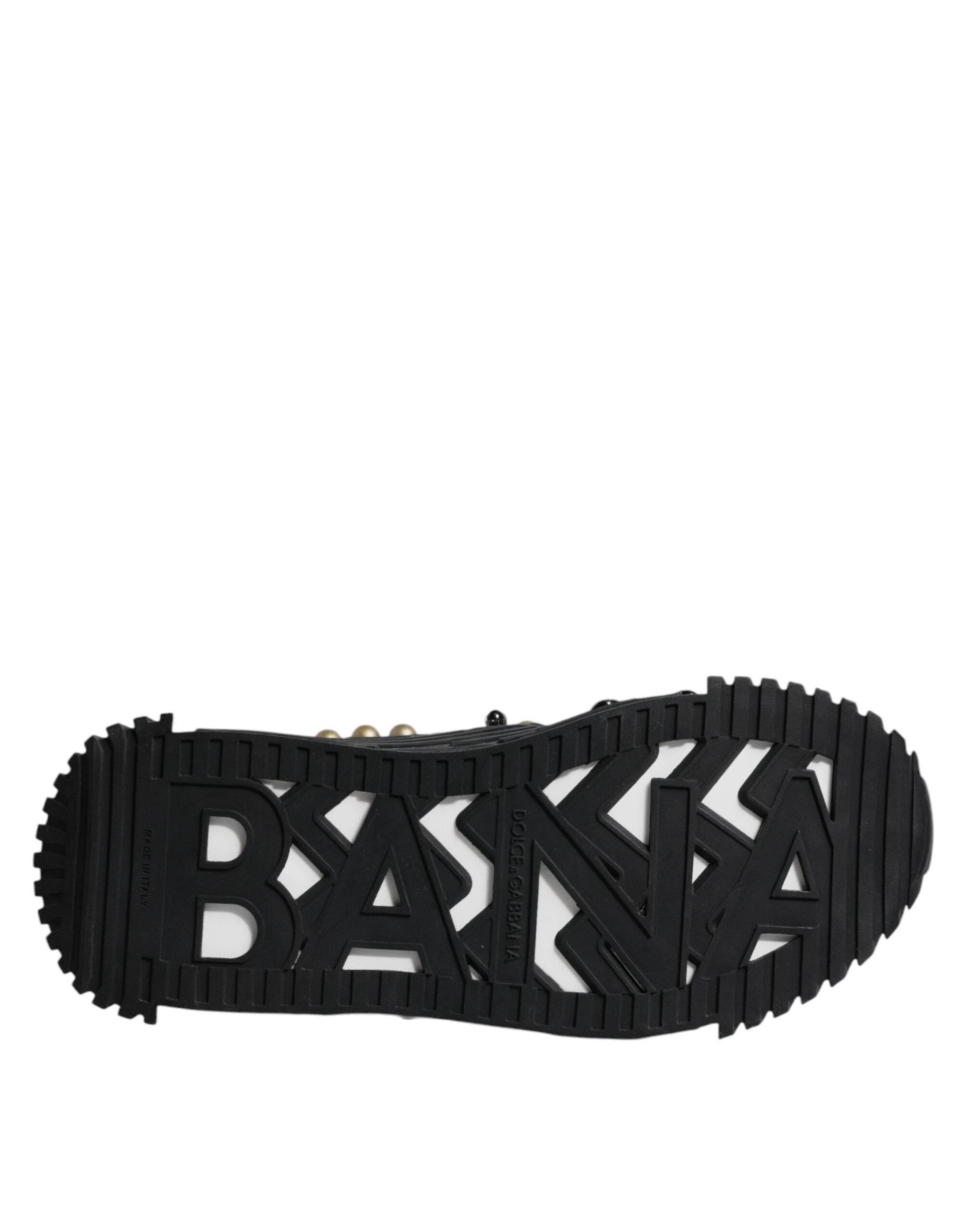 Dolce & Gabbana Black Leather Studded Slides Sandals Shoes - Hilstor