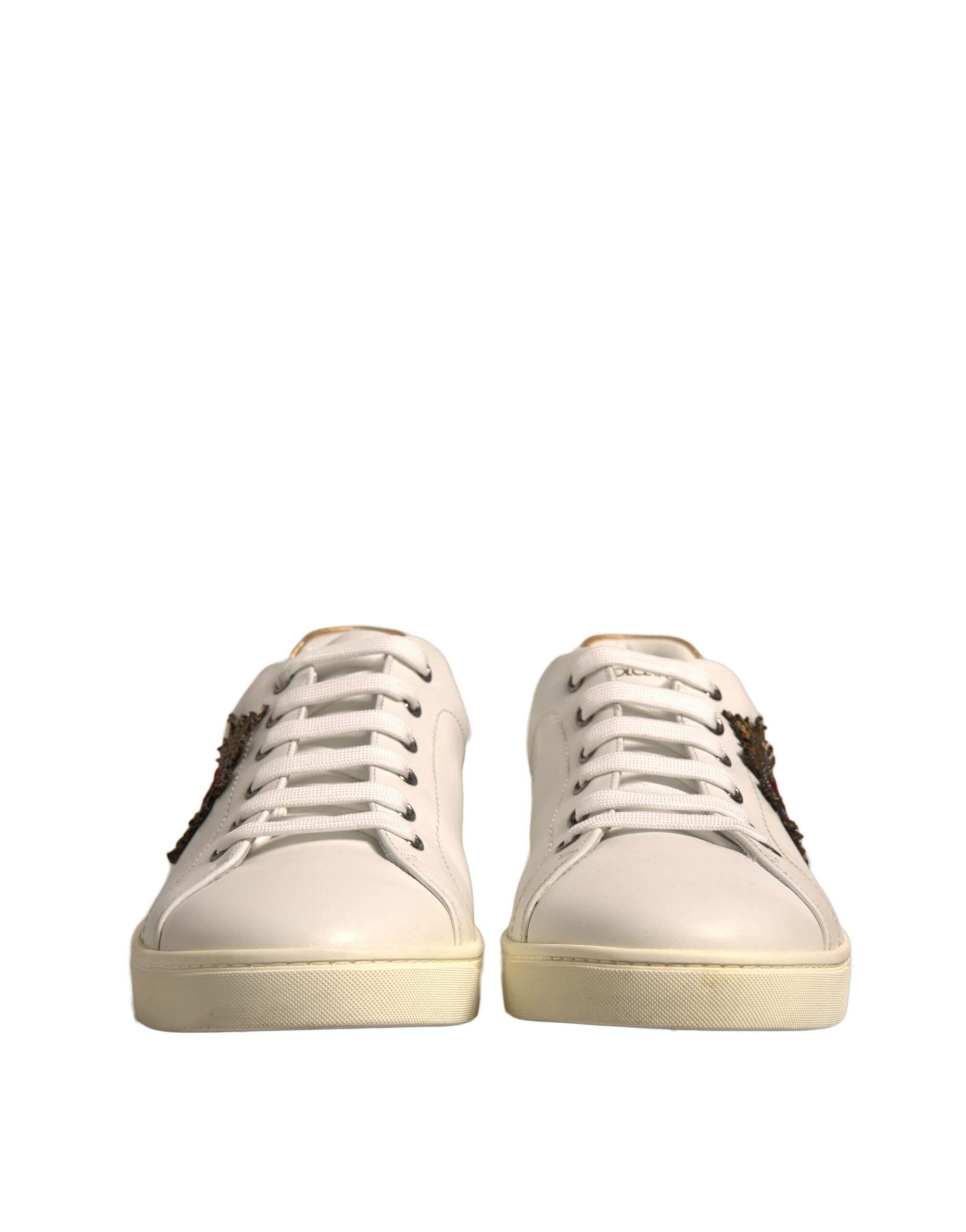 Dolce & Gabbana White Leather Heart Embellished Sneakers Shoes - Hilstor