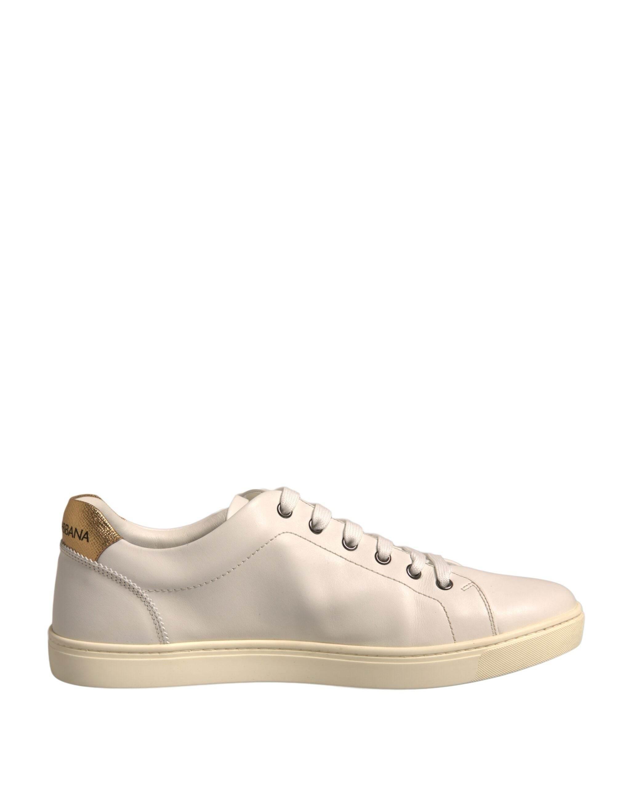 Dolce & Gabbana White Leather Heart Embellished Sneakers Shoes - Hilstor