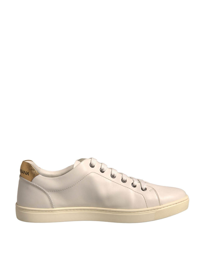 Dolce & Gabbana White Leather Heart Embellished Sneakers Shoes - Hilstor