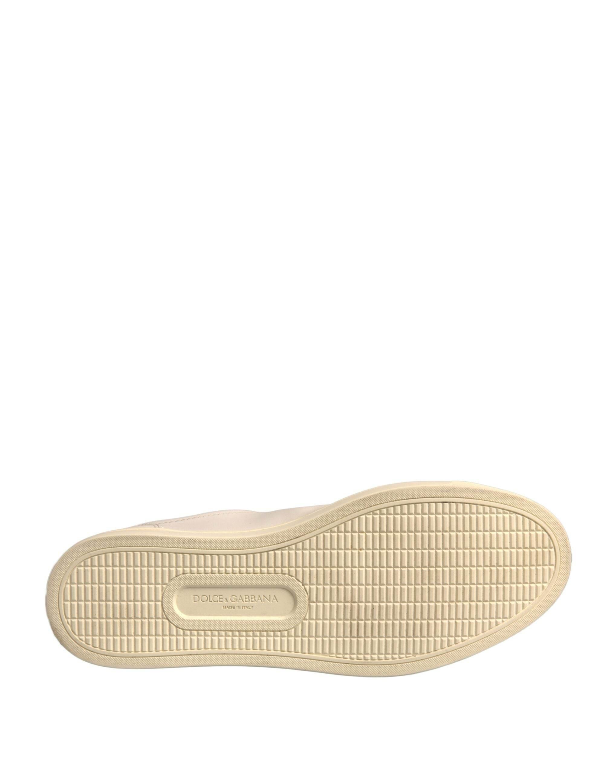 Dolce & Gabbana White Leather Heart Embellished Sneakers Shoes - Hilstor