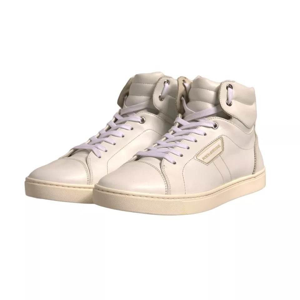Dolce & Gabbana White London Logo High Top Sneakers Shoes - Hilstor
