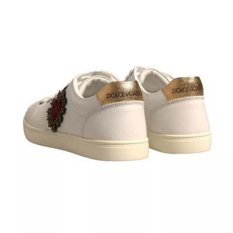 Dolce & Gabbana White Leather Heart Embellished Sneakers Shoes - Hilstor