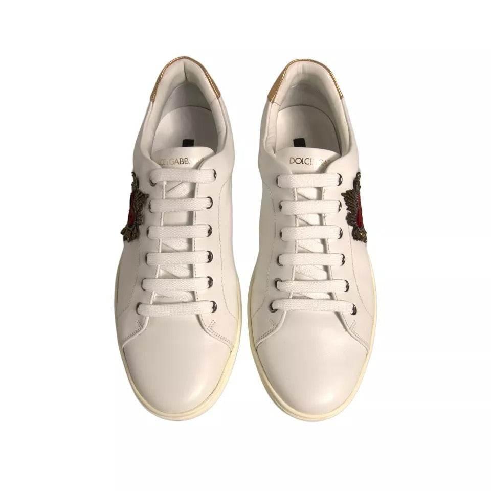 Dolce & Gabbana White Leather Heart Embellished Sneakers Shoes - Hilstor