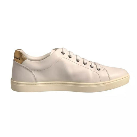 Dolce & Gabbana White Leather Heart Embellished Sneakers Shoes - Hilstor