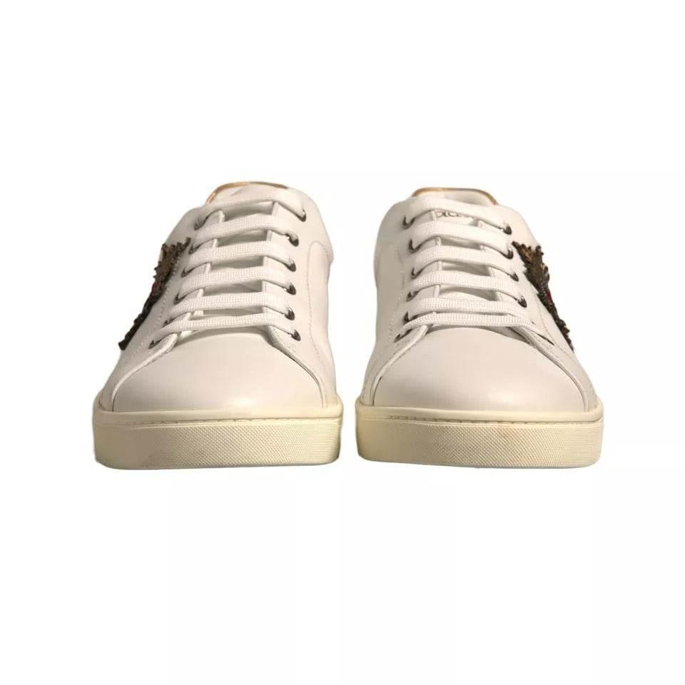 Dolce & Gabbana White Leather Heart Embellished Sneakers Shoes - Hilstor