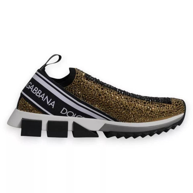 Dolce & Gabbana Gold Rhinestones Sorrento Sneakers Shoes - Hilstor