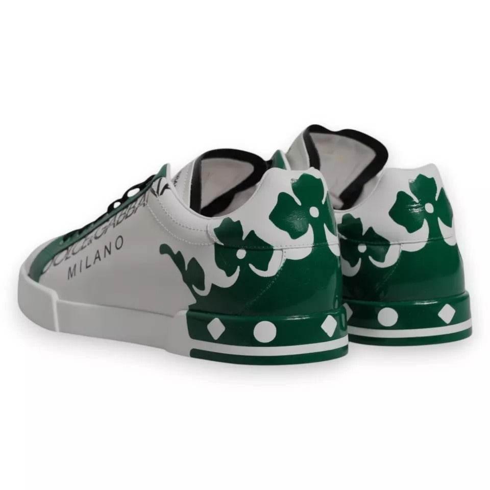 Dolce & Gabbana White Green Leather Crown Milano Sneakers Shoes - Hilstor